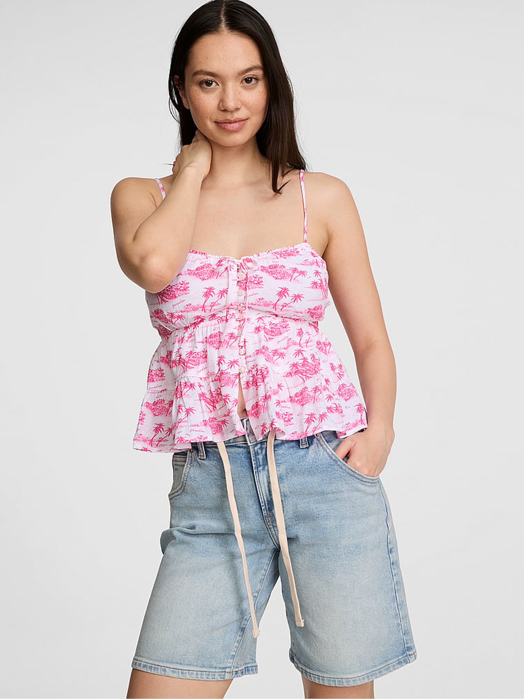 Candy Pink Toile Tiered Cami Top - Image 1 of 2