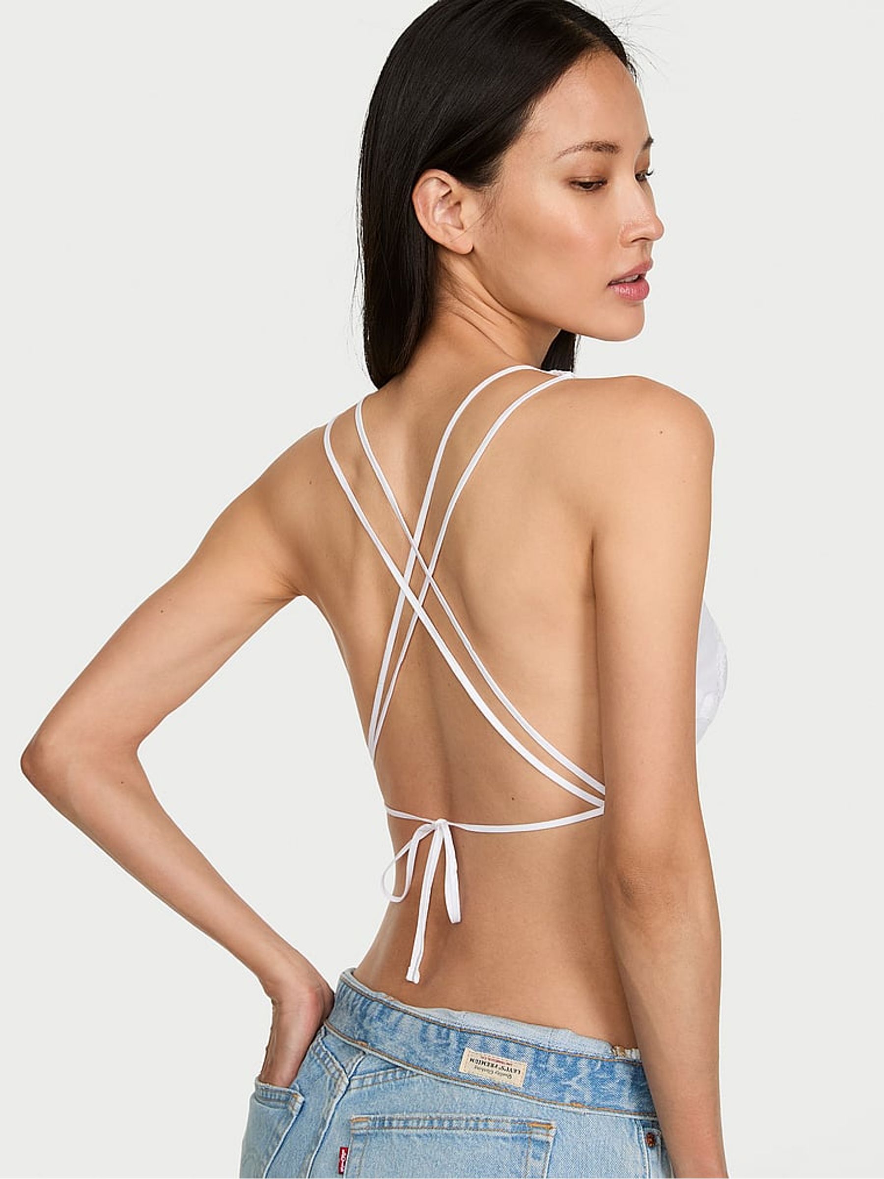 White Butterfly Eyelet Tie Back Crop Top - Image 2 of 2