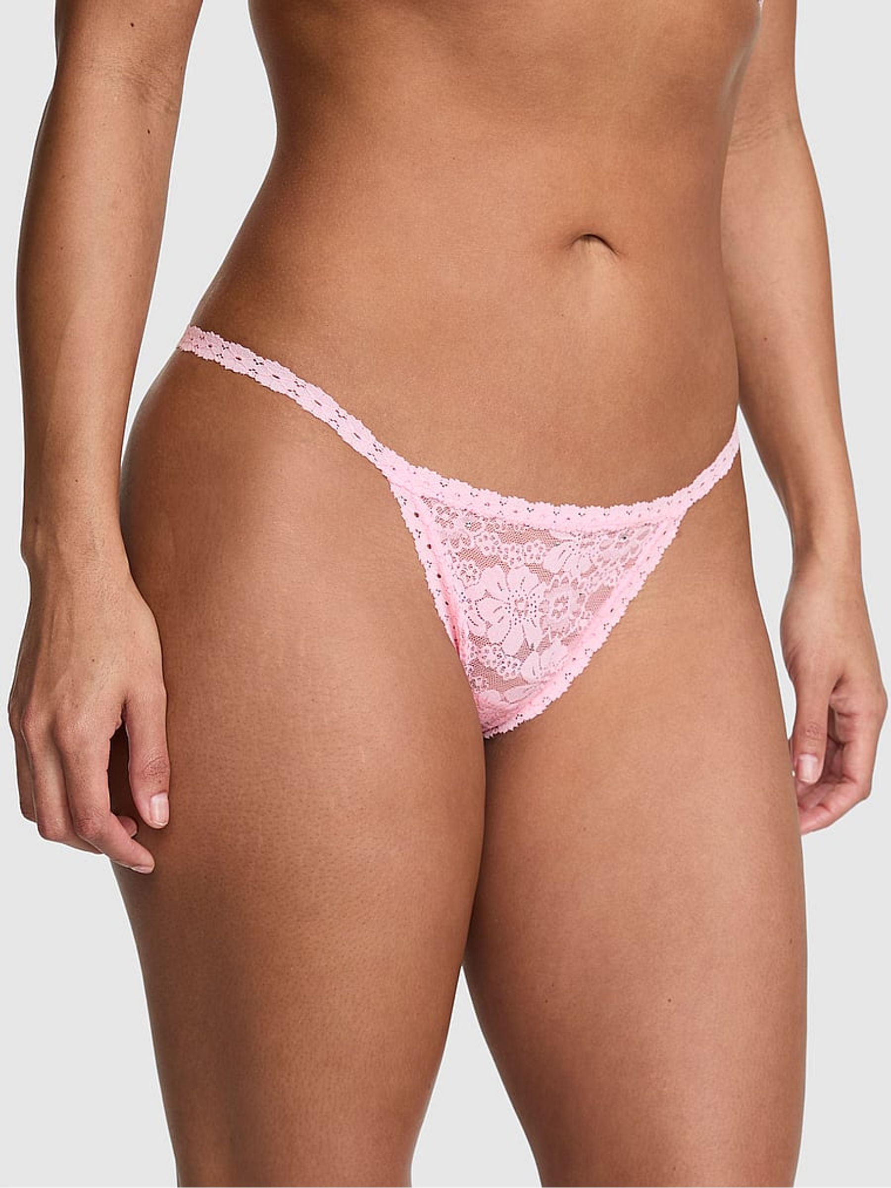 Boardwalk Pink G-String Floral Lace Knickers - Image 1 of 2