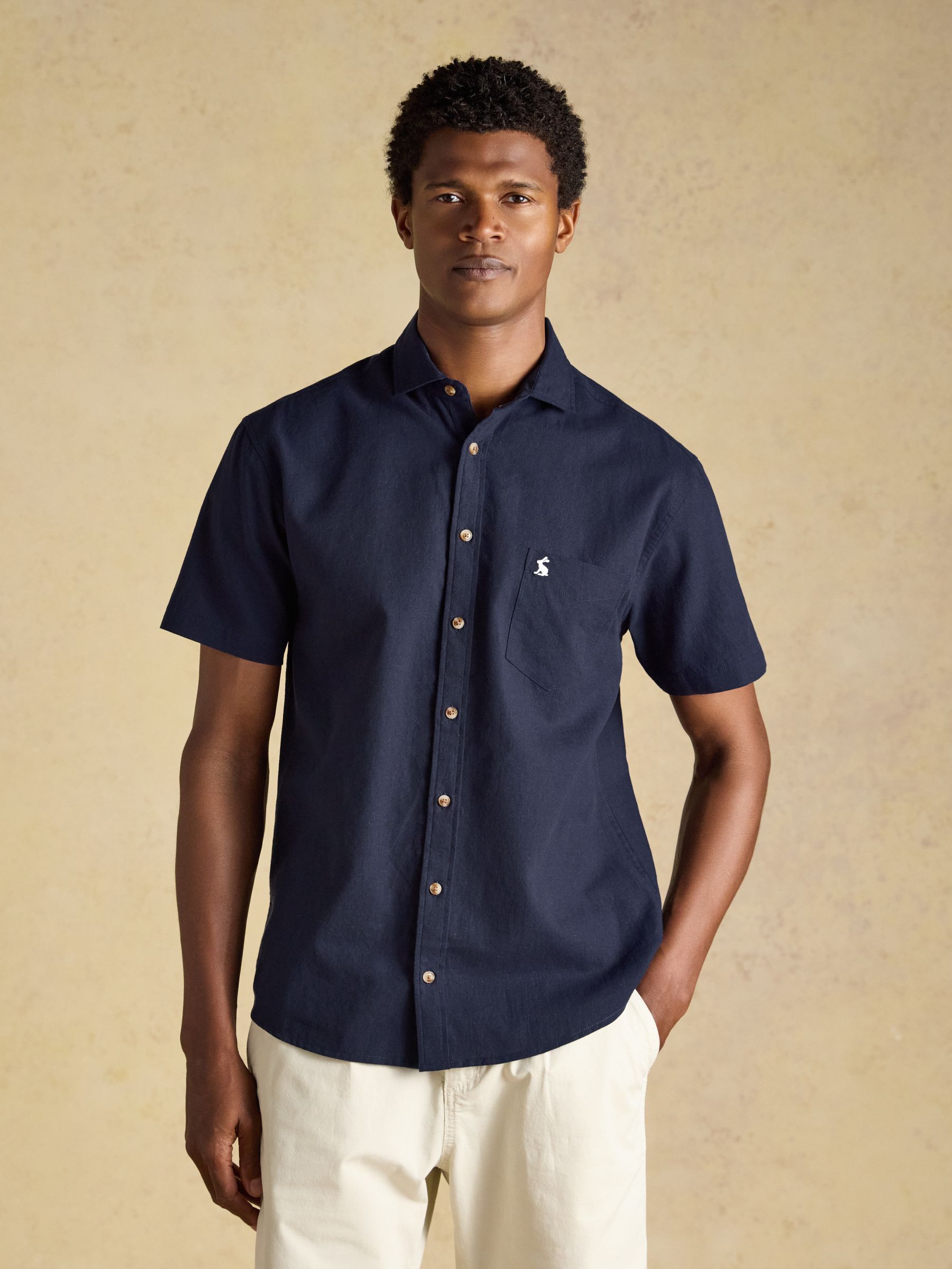 Navy Linen Blend Short Sleeve Shirt - Image 1 of 9