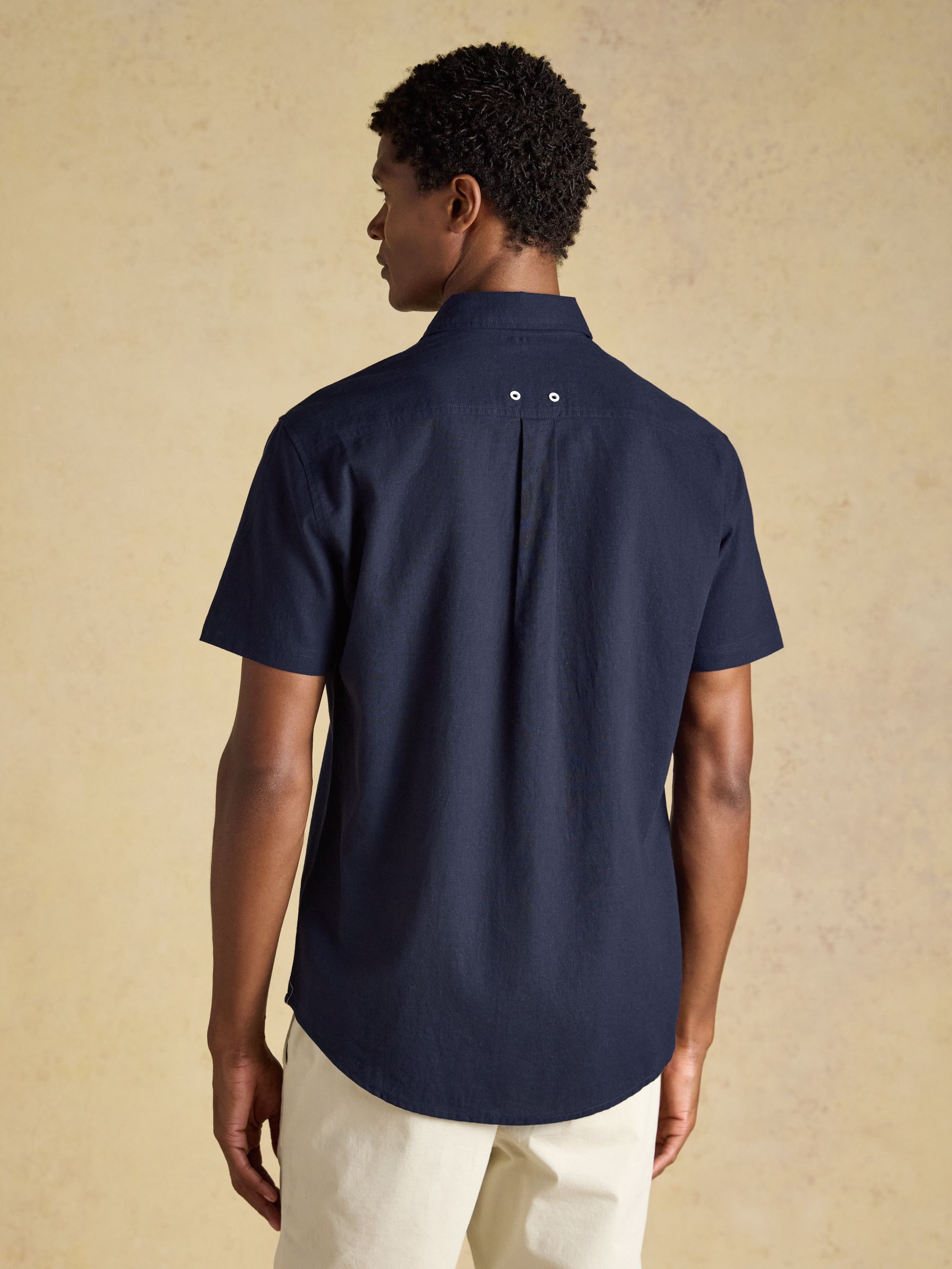 Navy Linen Blend Short Sleeve Shirt - Image 2 of 9