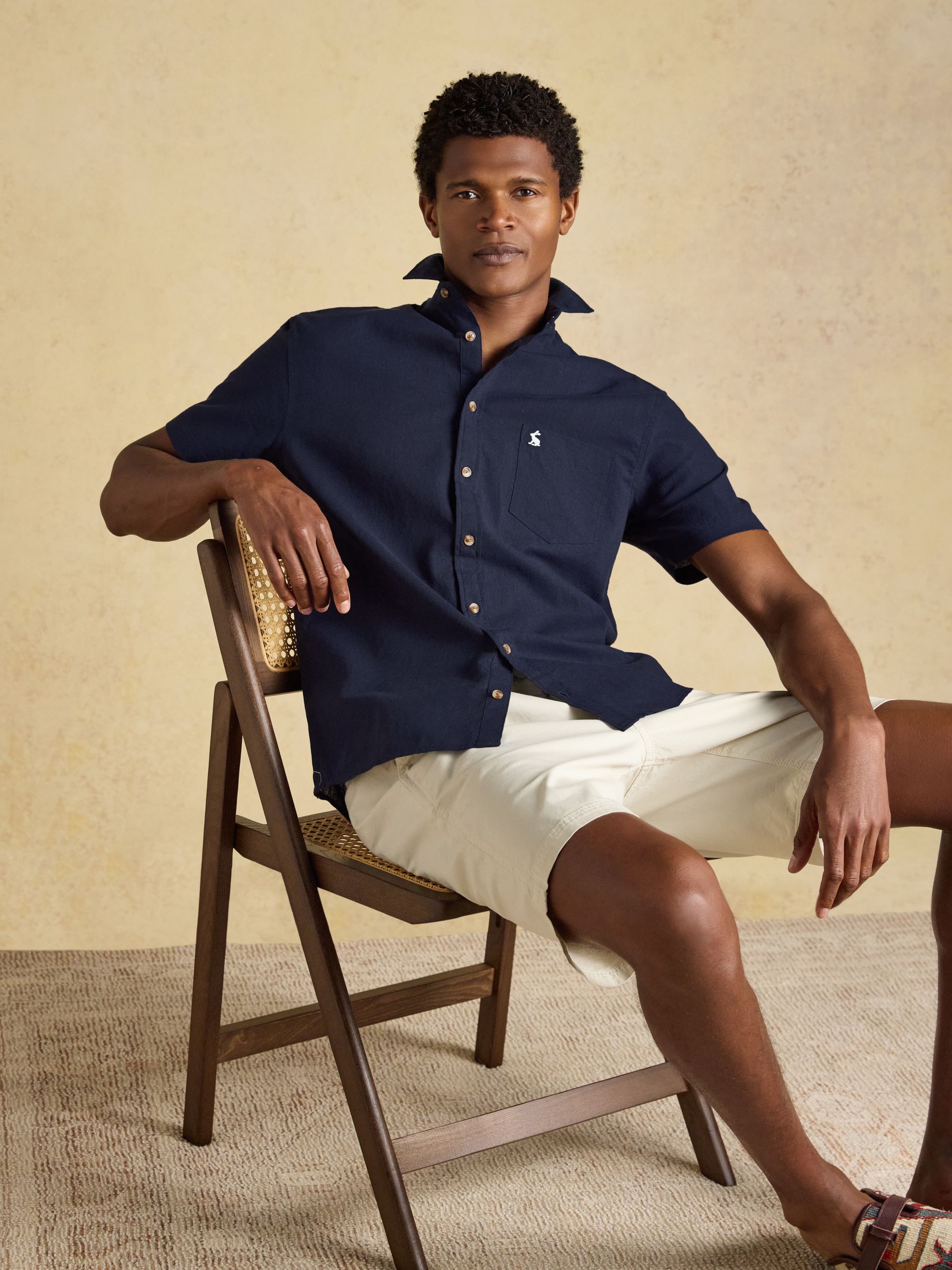 Navy Linen Blend Short Sleeve Shirt - Image 3 of 9