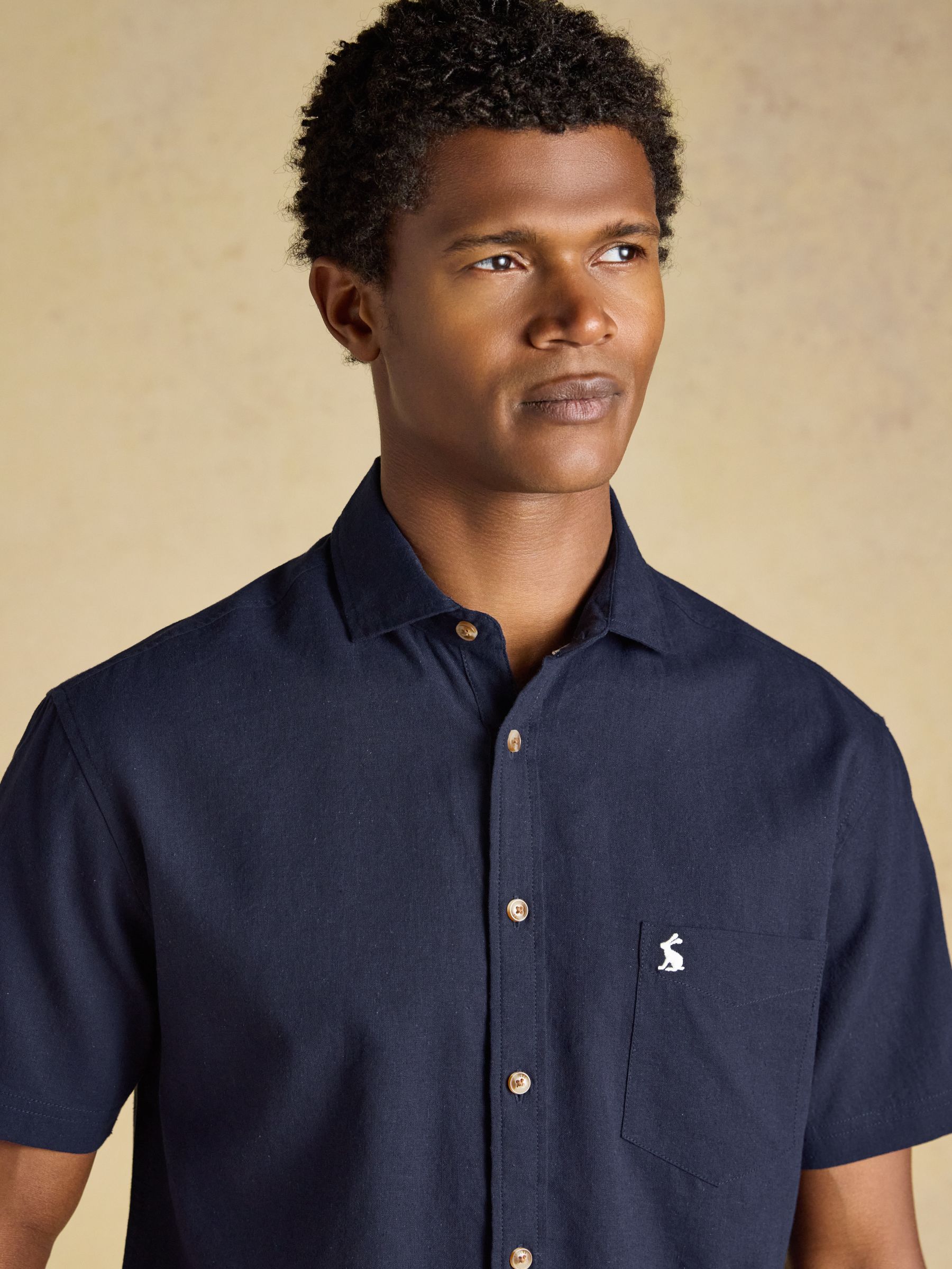 Navy Linen Blend Short Sleeve Shirt - Image 4 of 9