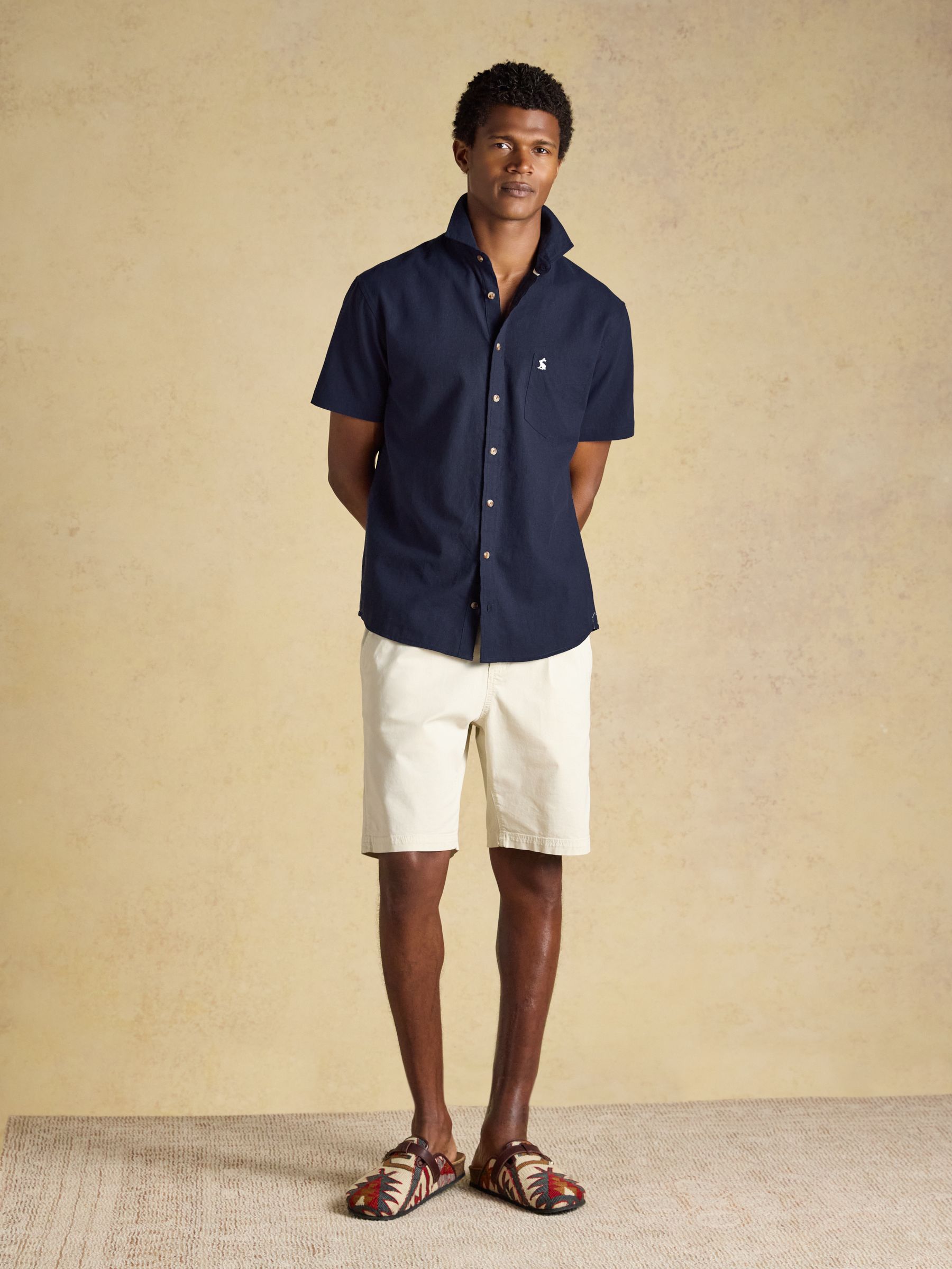 Navy Linen Blend Short Sleeve Shirt - Image 5 of 9