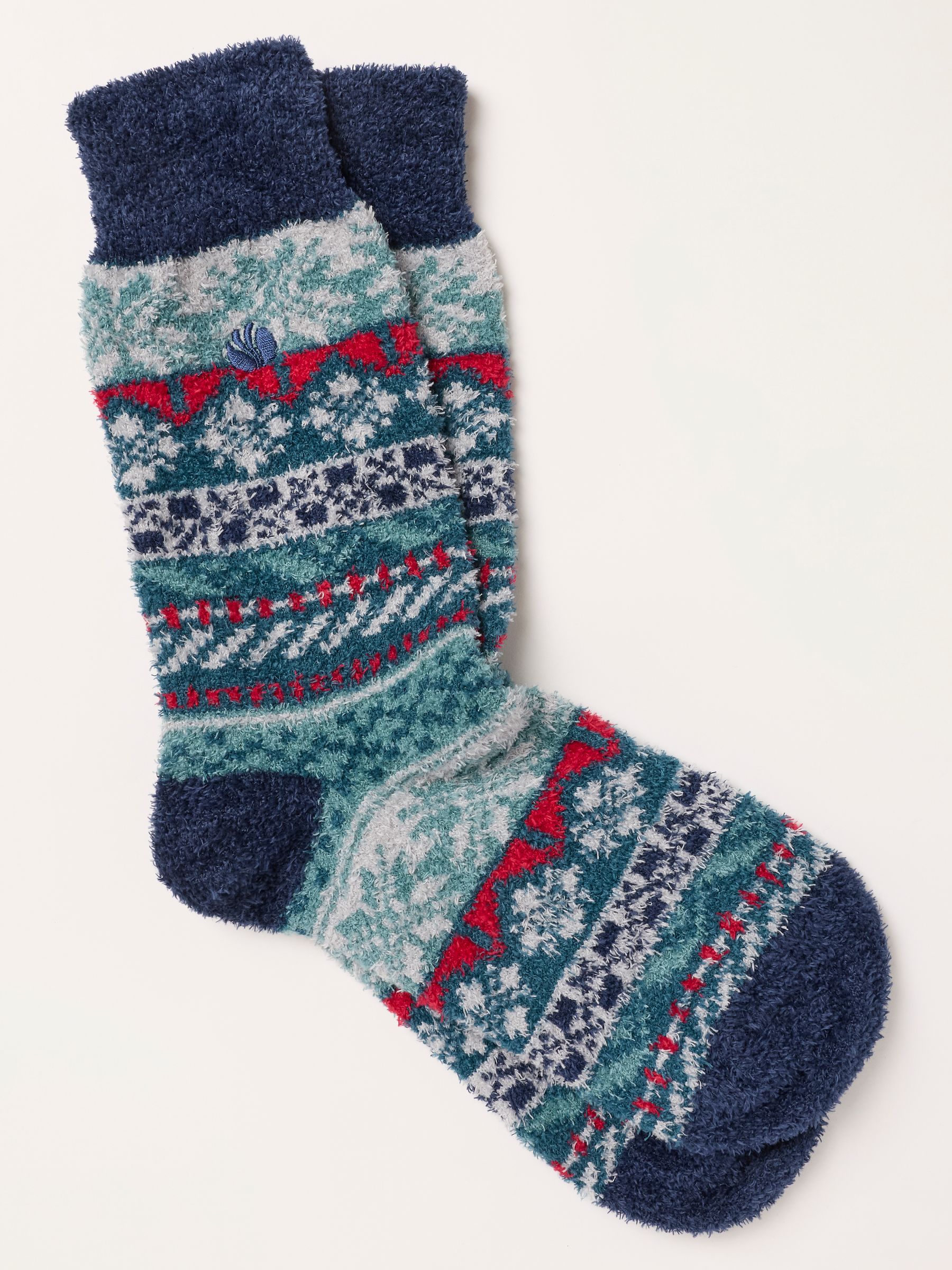 Teal Blue Fairisle Fluffy Socks - Image 1 of 2