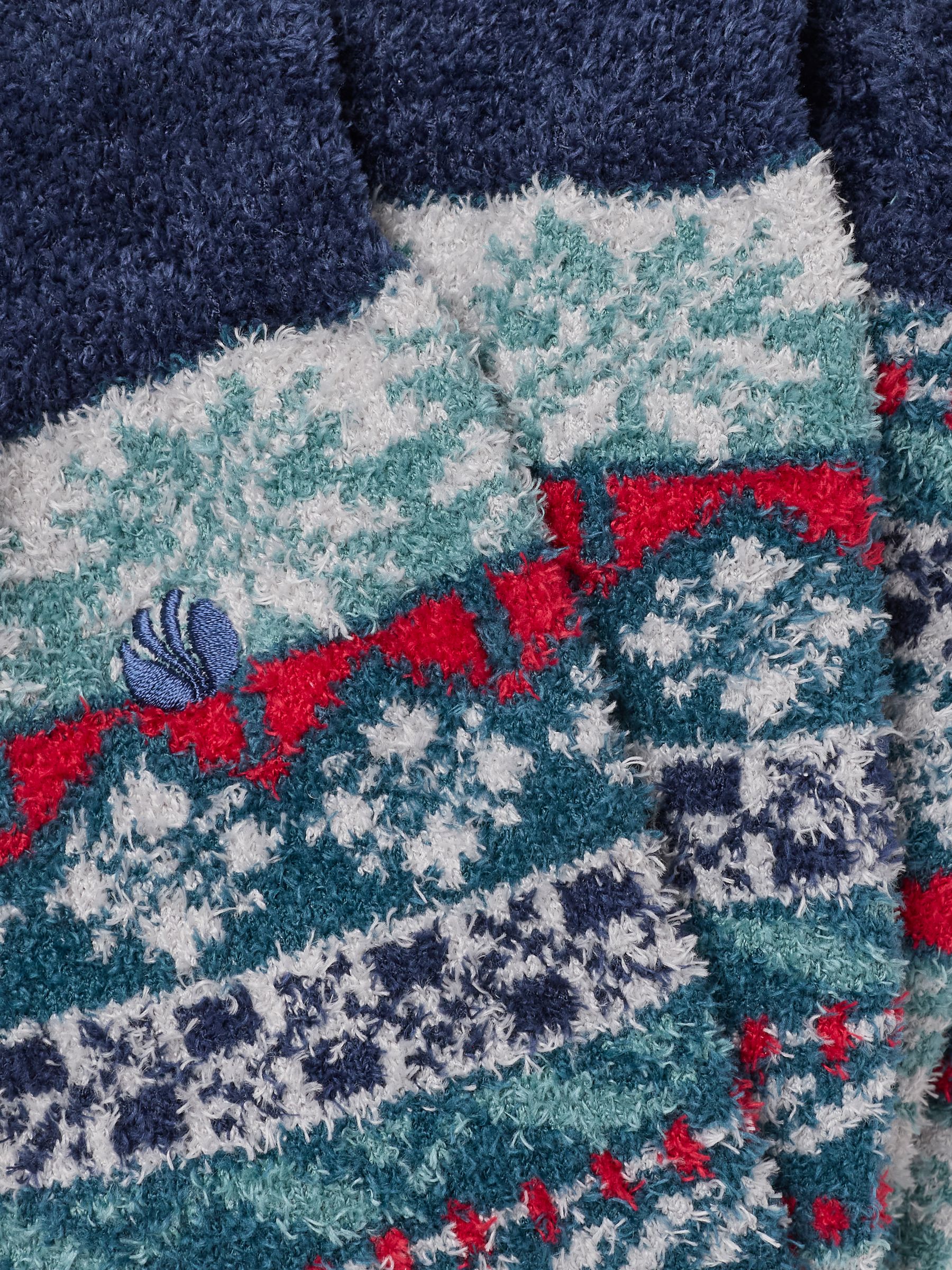 Teal Blue Fairisle Fluffy Socks - Image 2 of 2