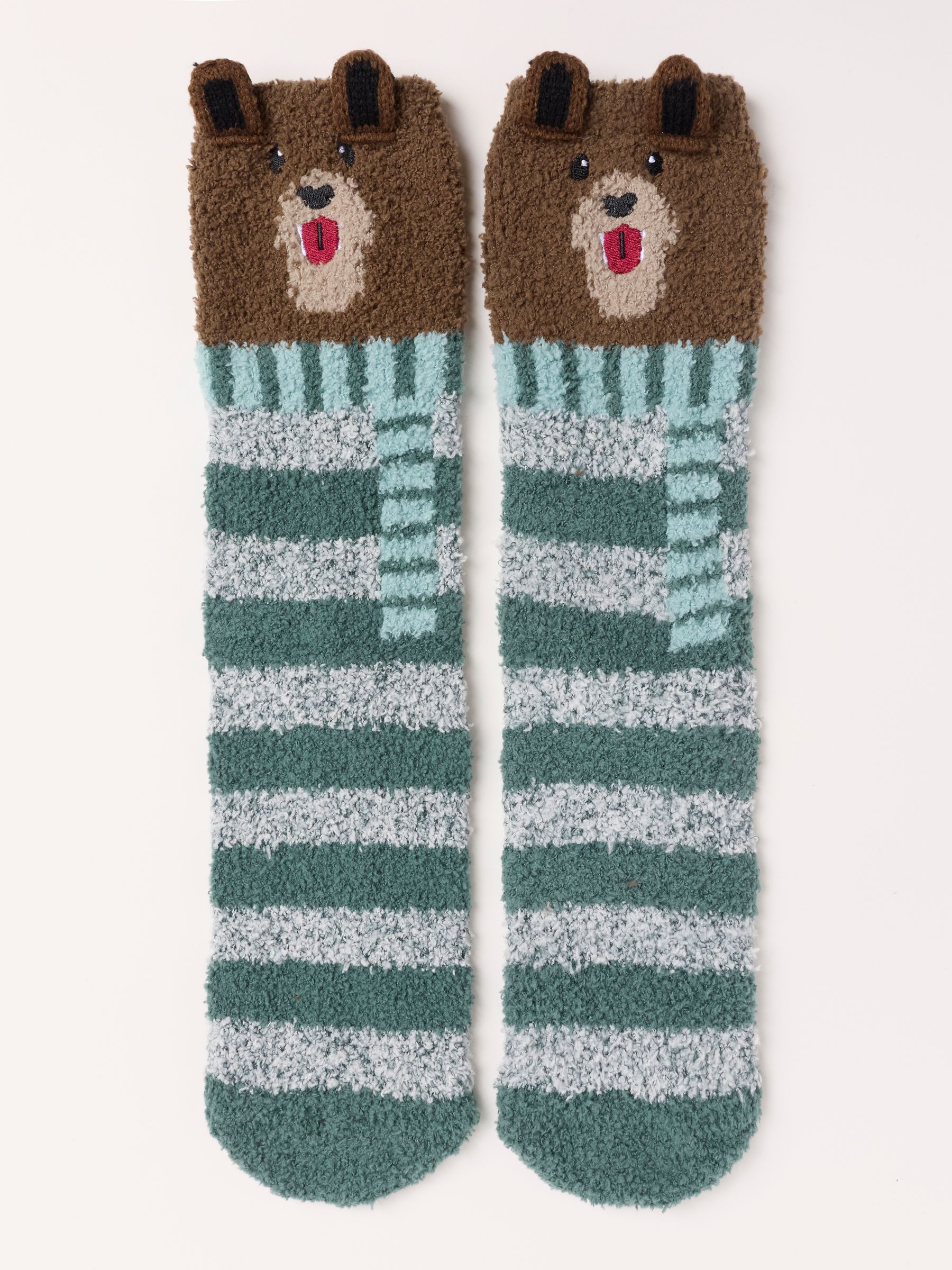 Cosy Bear Socks in Green - Image 1 of 2 Cosy Bear Socks in Green - Image 1 of 2