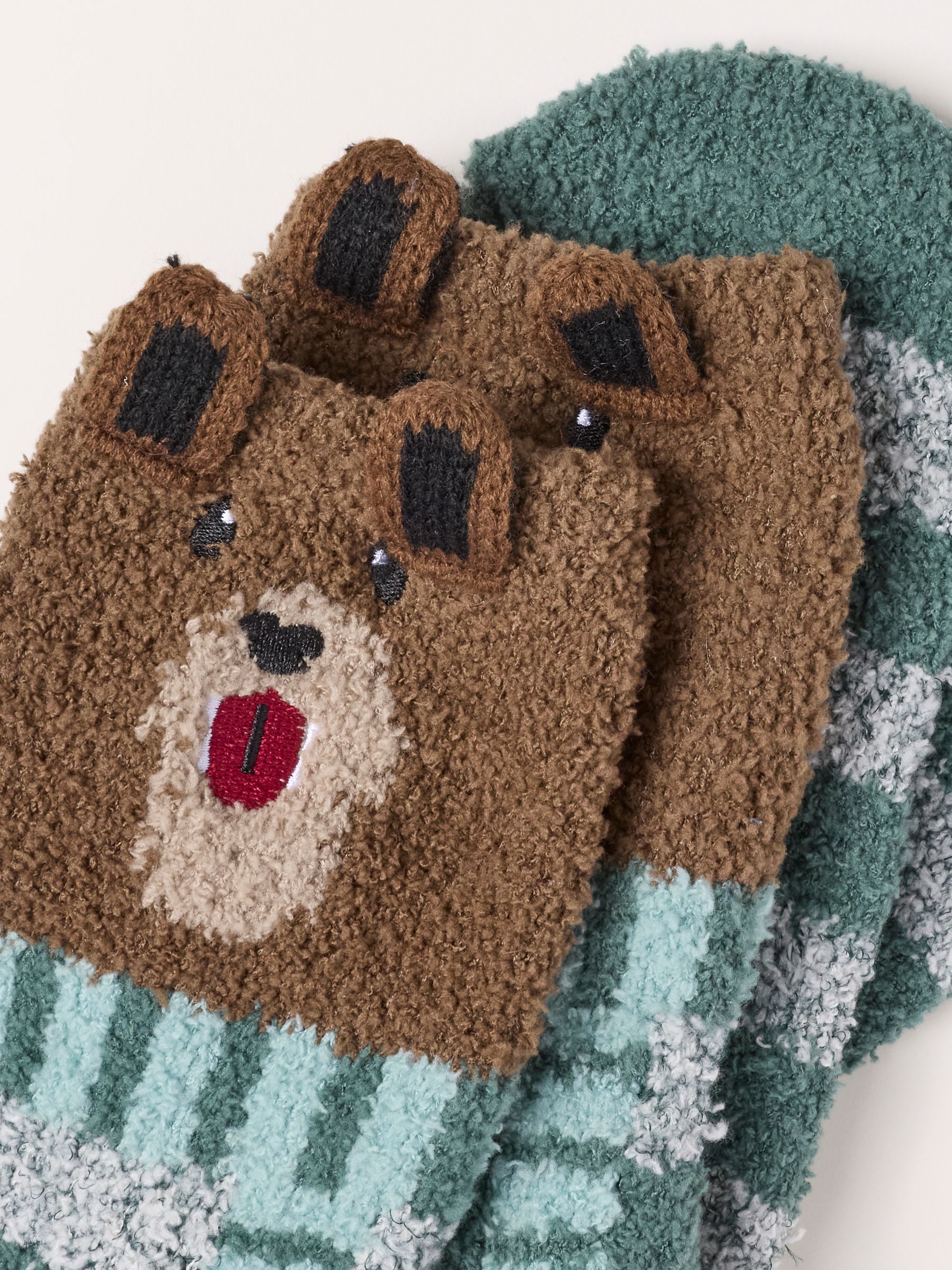 Cosy Bear Socks in Green - Image 2 of 2