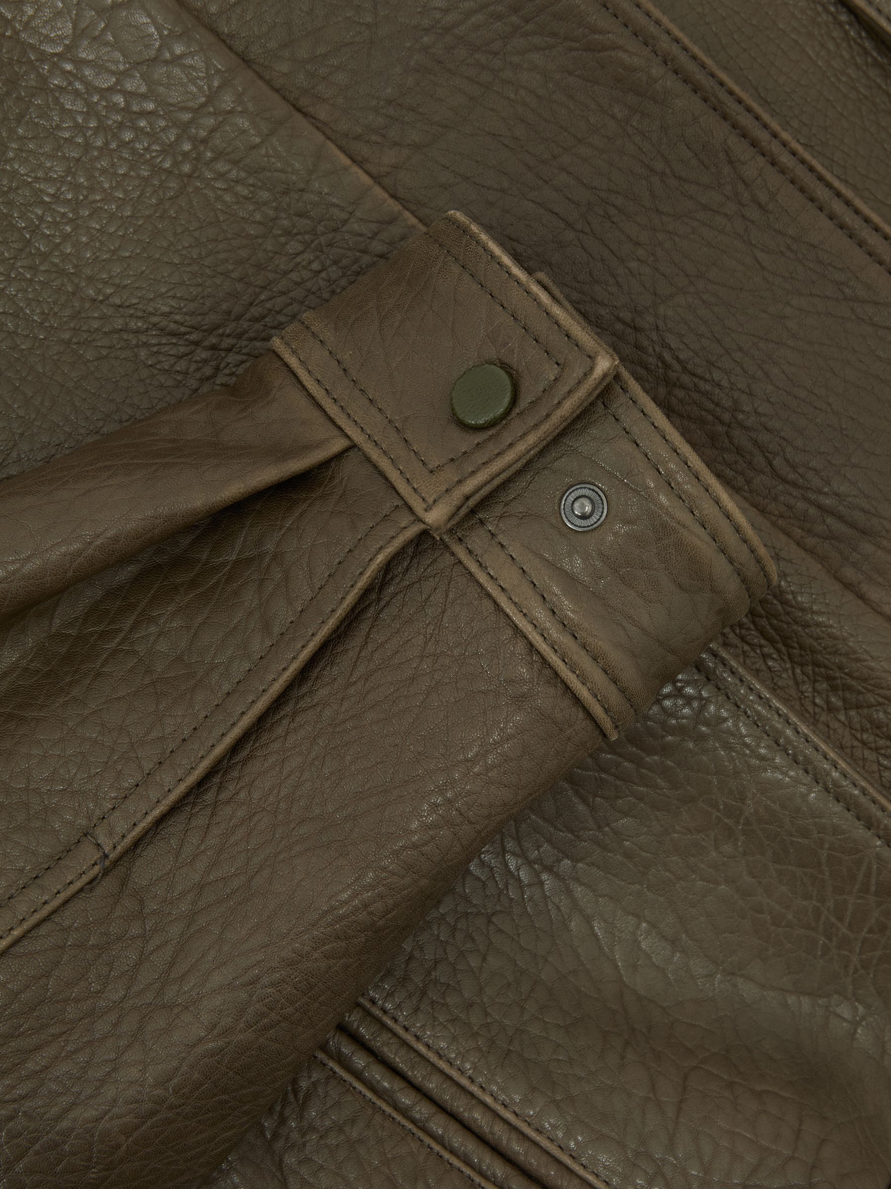Petite Oversize Grained-Leather Bomber Jacket in Khaki Green - image 3