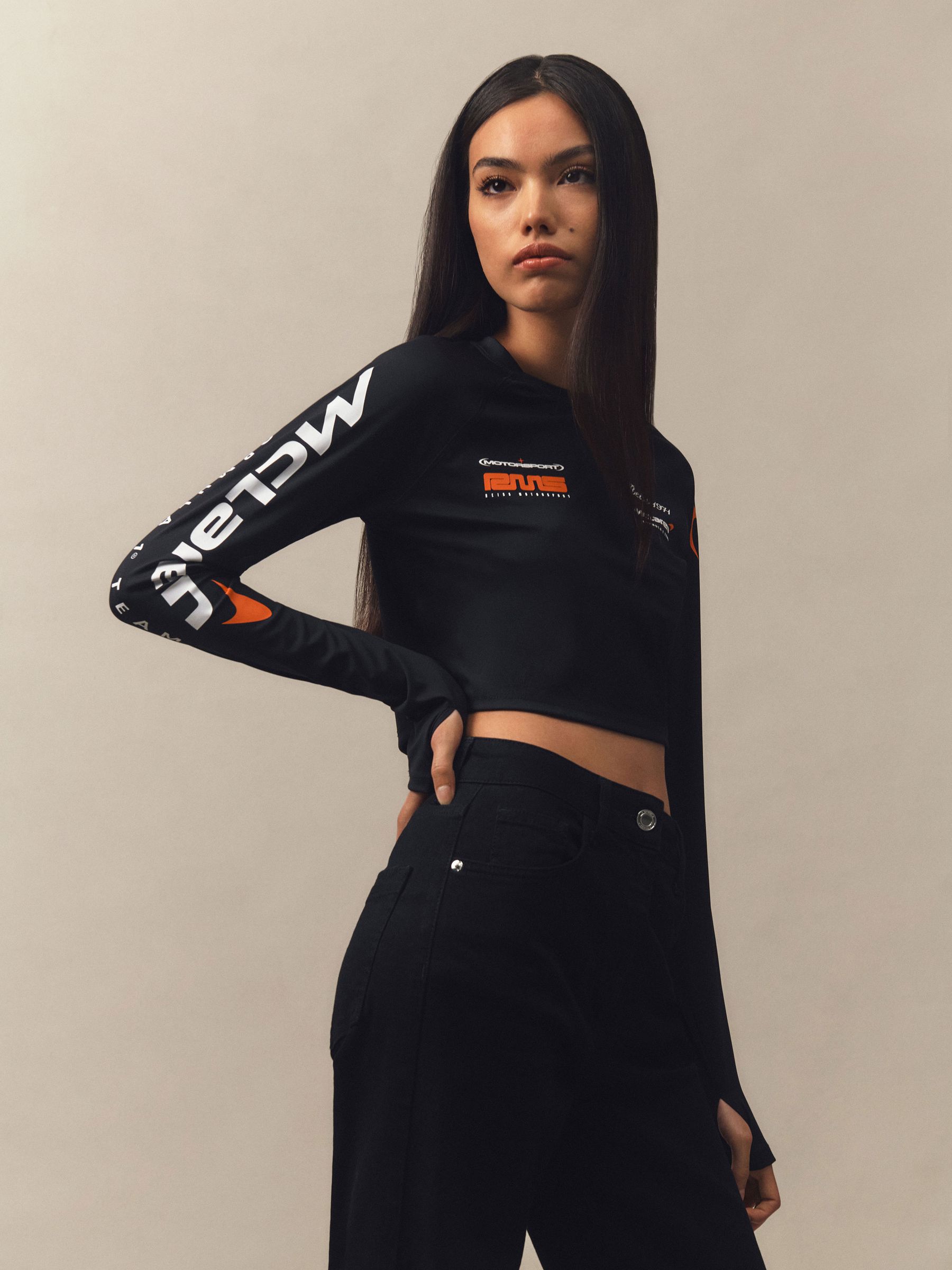 McLaren Racing Logo-Print Cropped Top in Black - Image 1 of 8