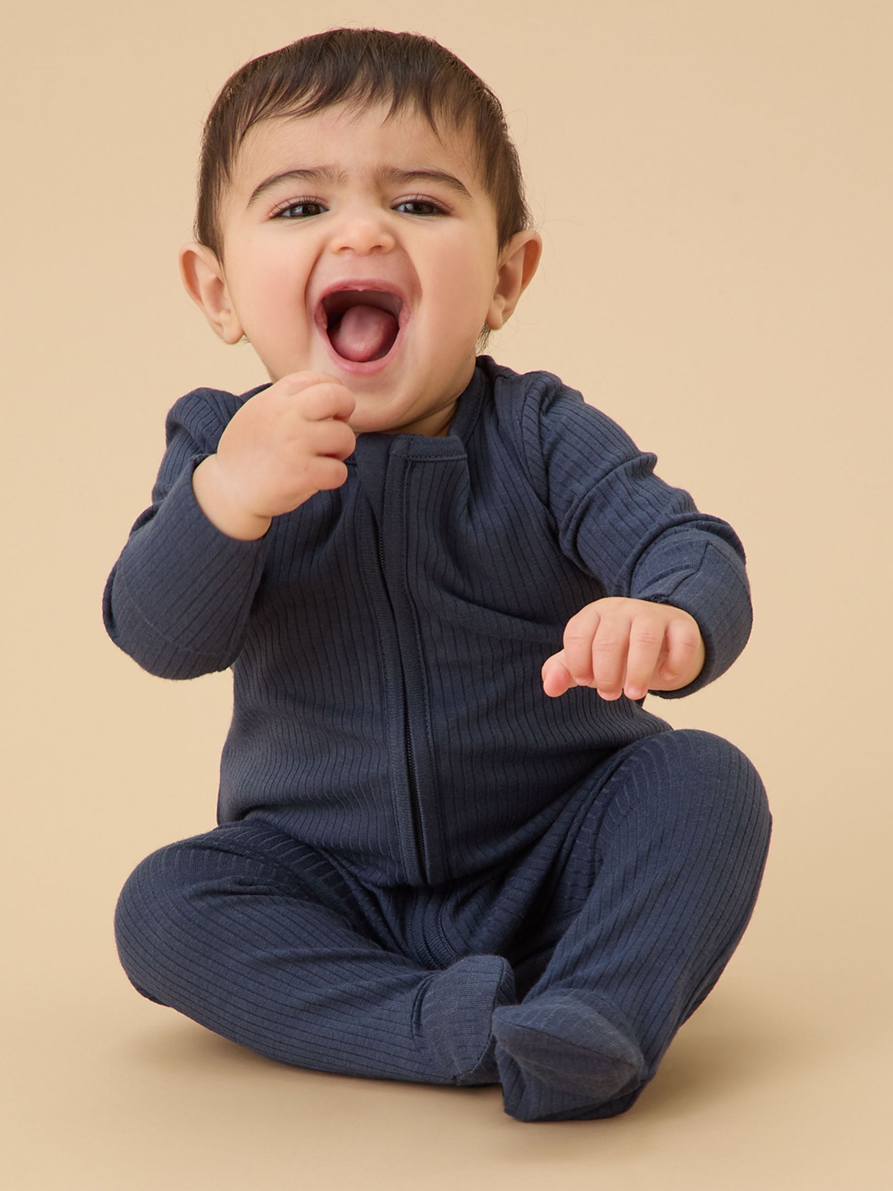 MORI Navy Ribbed Two Way Zip-Up Sleepsuit - Image 1 of 4
