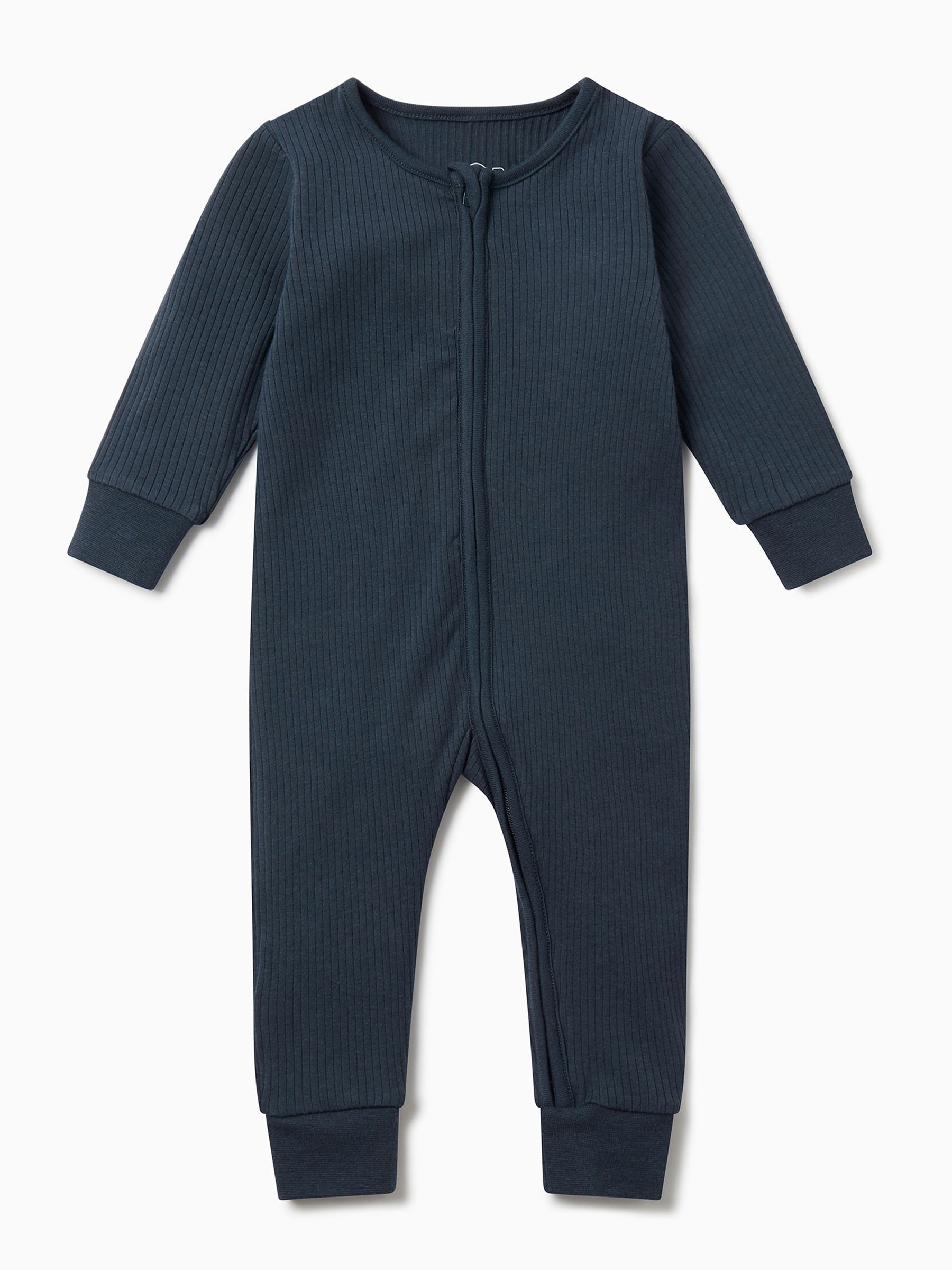 MORI Navy Ribbed Two Way Zip-Up Sleepsuit - Image 4 of 4