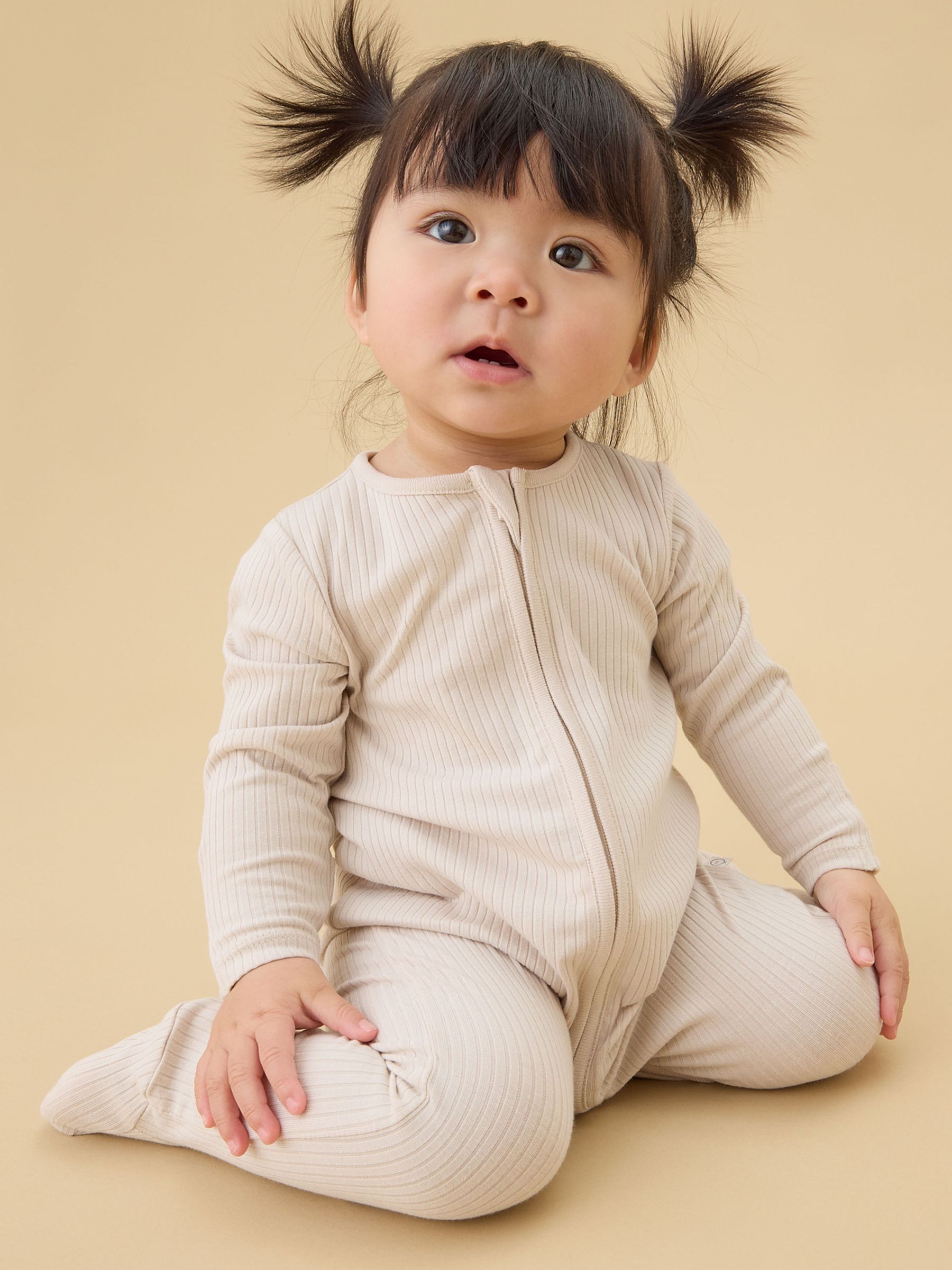 MORI Ecru White Ribbed Two Way Zip-Up Sleepsuit - Image 1 of 4