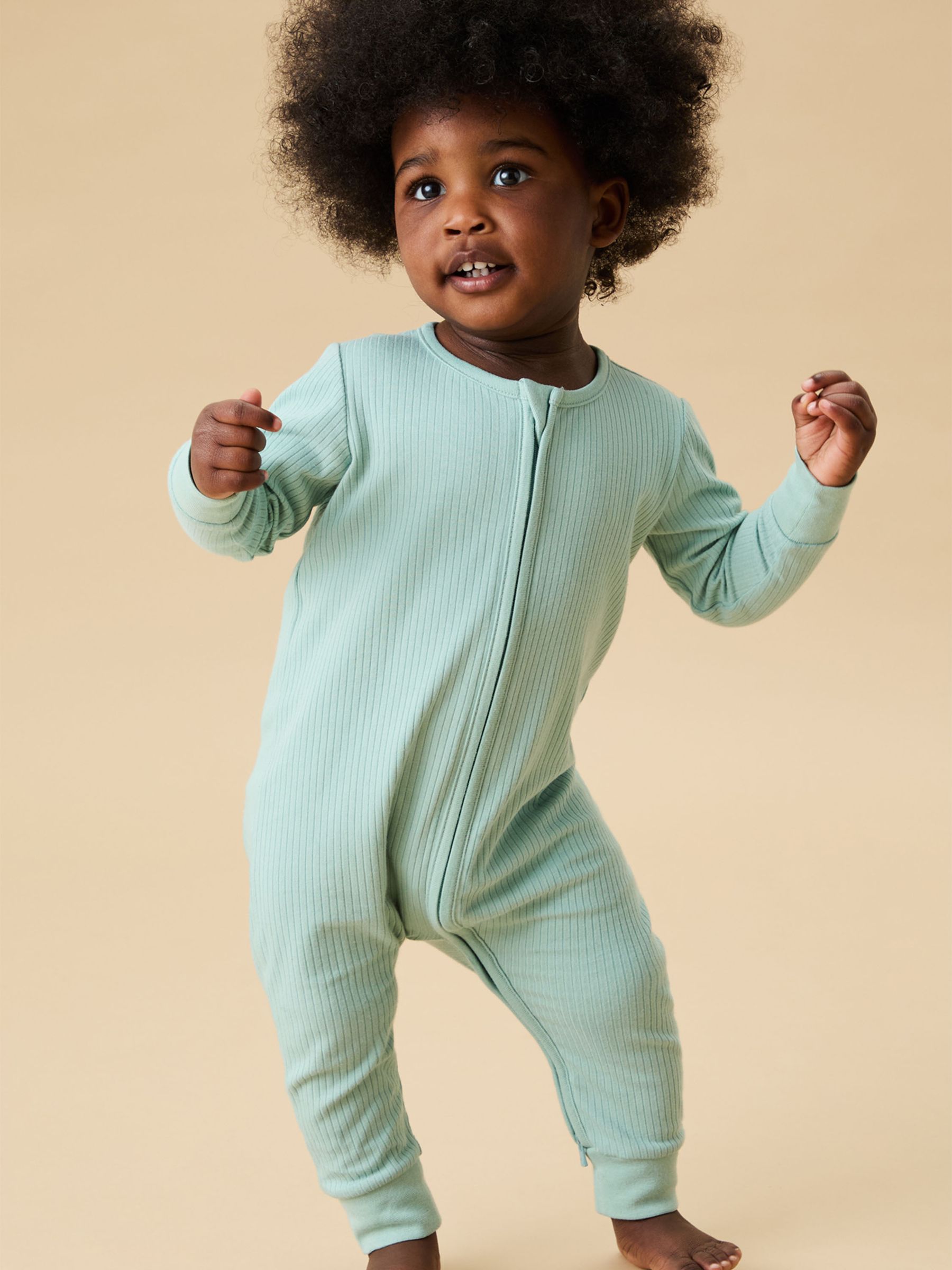 MORI Mint Green Ribbed Two Way Zip-Up Sleepsuit - Image 1 of 5