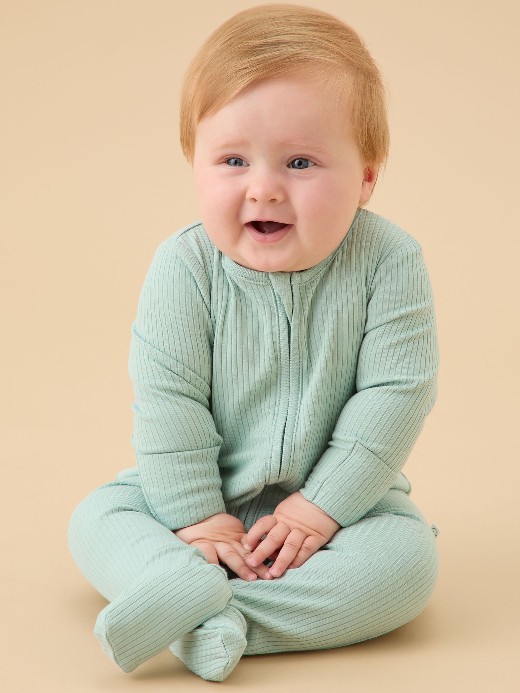 MORI Mint Green Ribbed Two Way Zip-Up Sleepsuit - Image 2 of 5