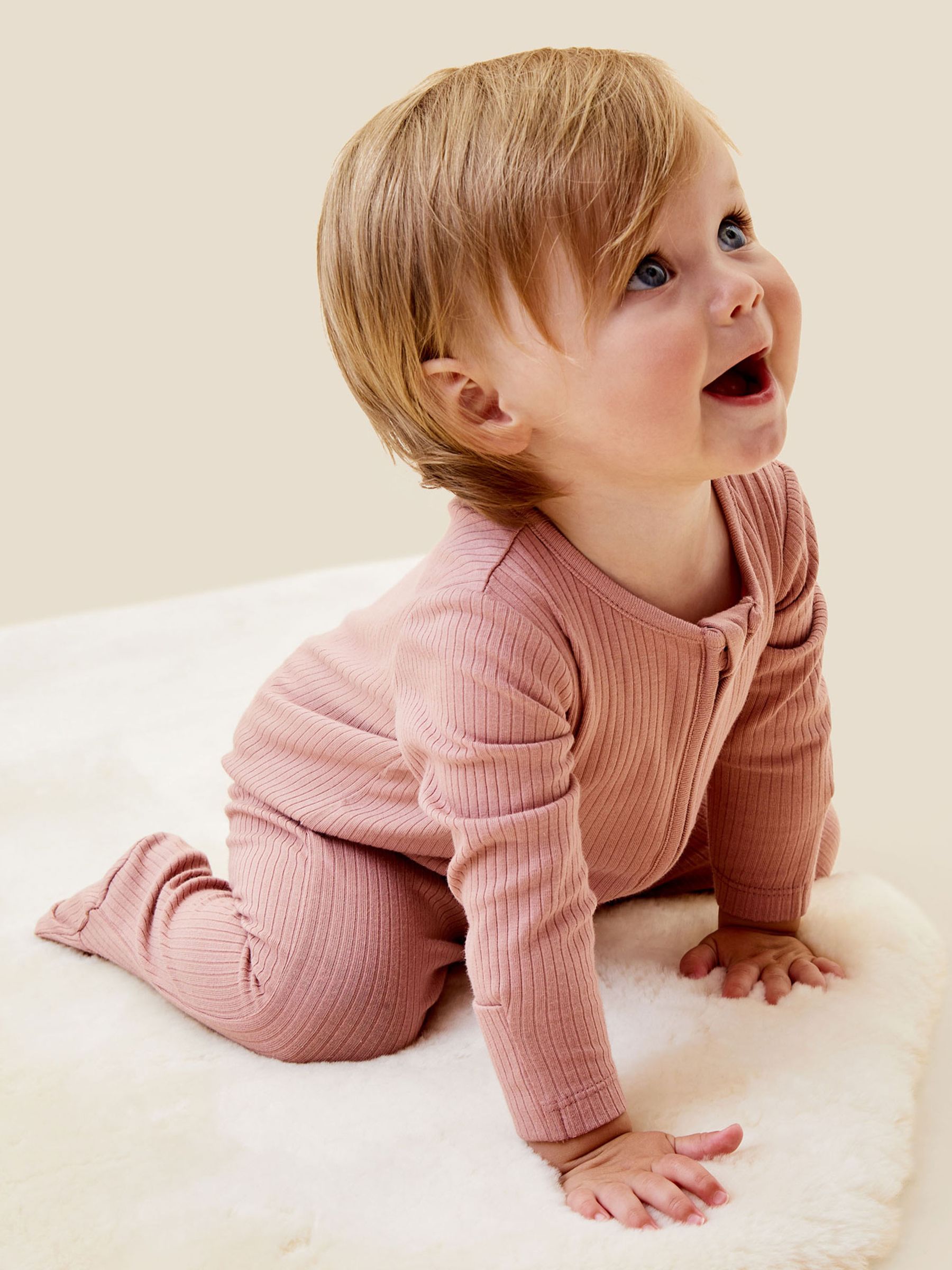 MORI Rose Pink Ribbed Two Way Zip-Up Sleepsuit - Image 1 of 4
