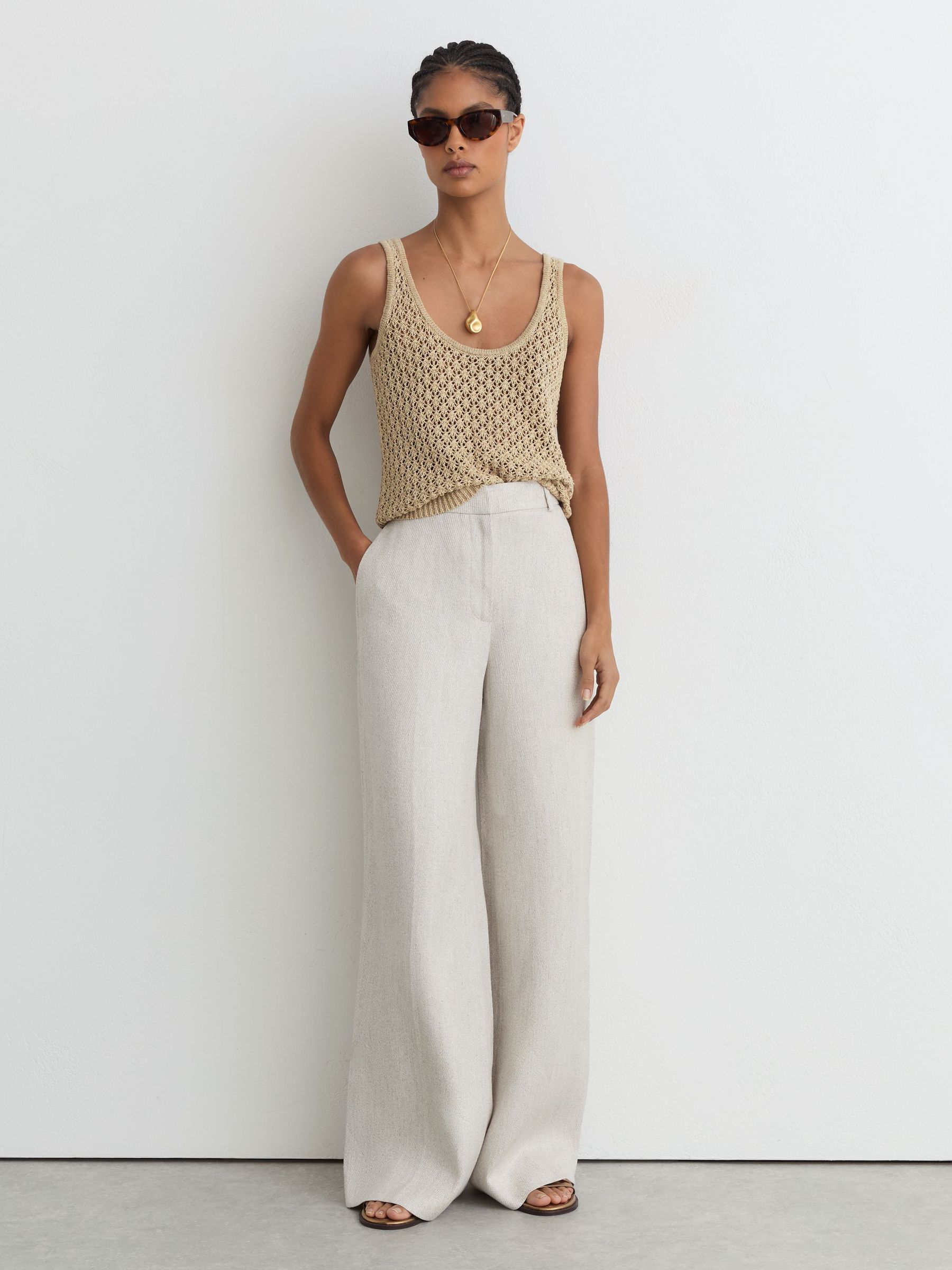 Linen Open-Stitch Knitted Vest in Neutral - Image 5 of 8