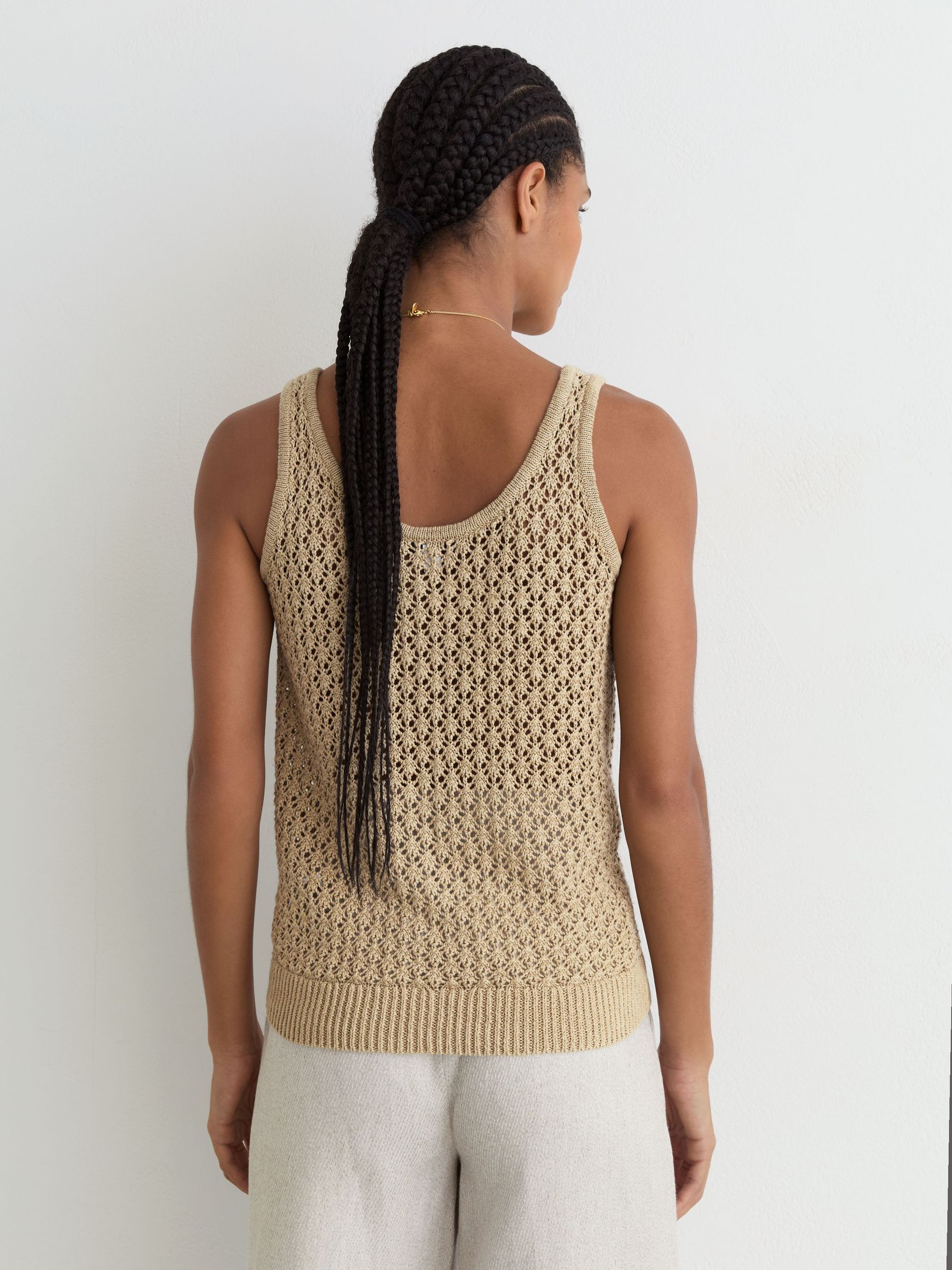 Linen Open-Stitch Knitted Vest in Neutral - Image 6 of 8
