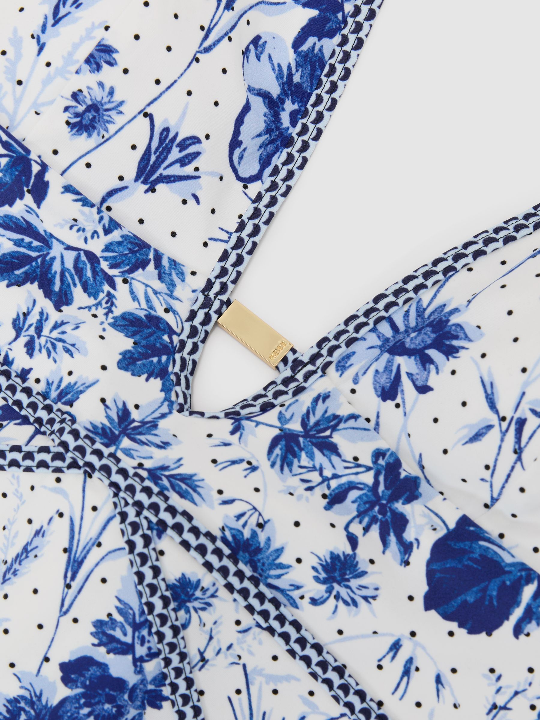 Floral-Print Plunge Halterneck Swimsuit in Blue/Ivory - image 3
