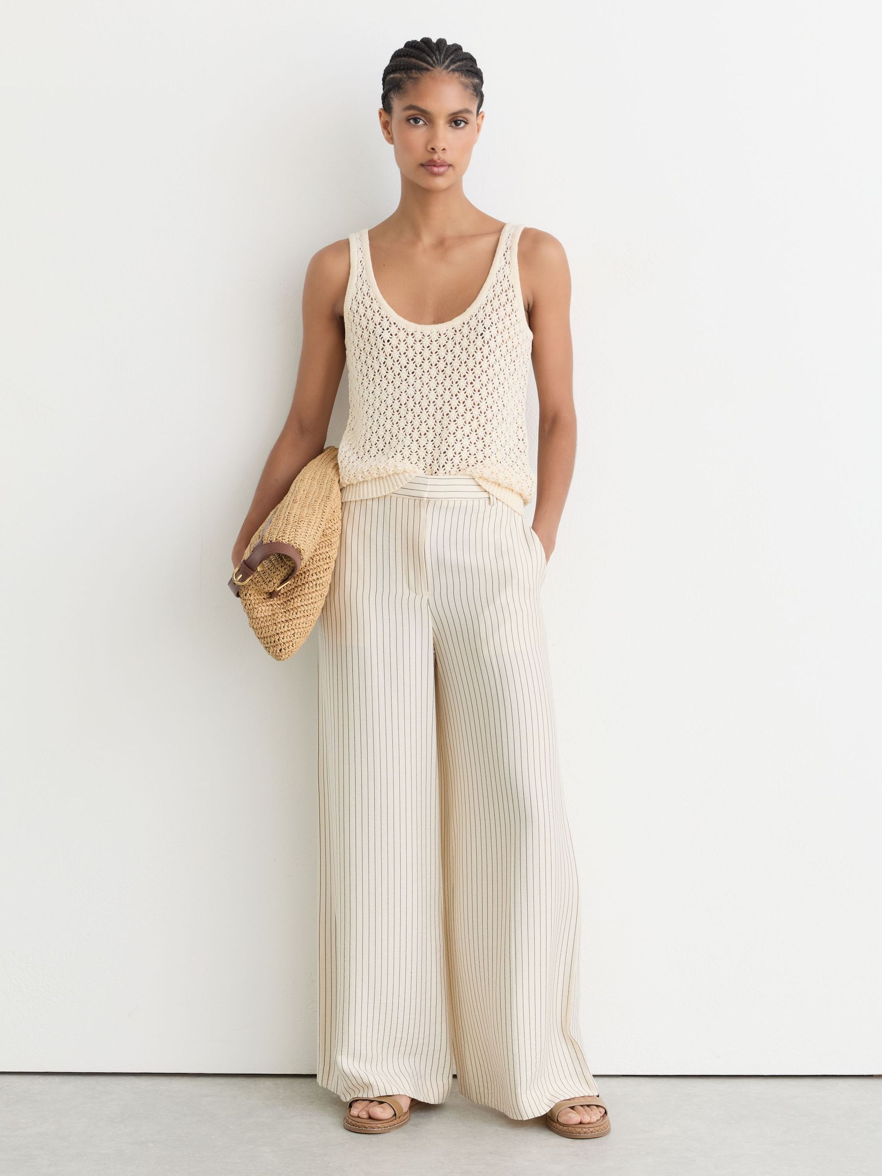 Linen Open-Stitch Knitted Vest in Ivory - Image 3 of 6