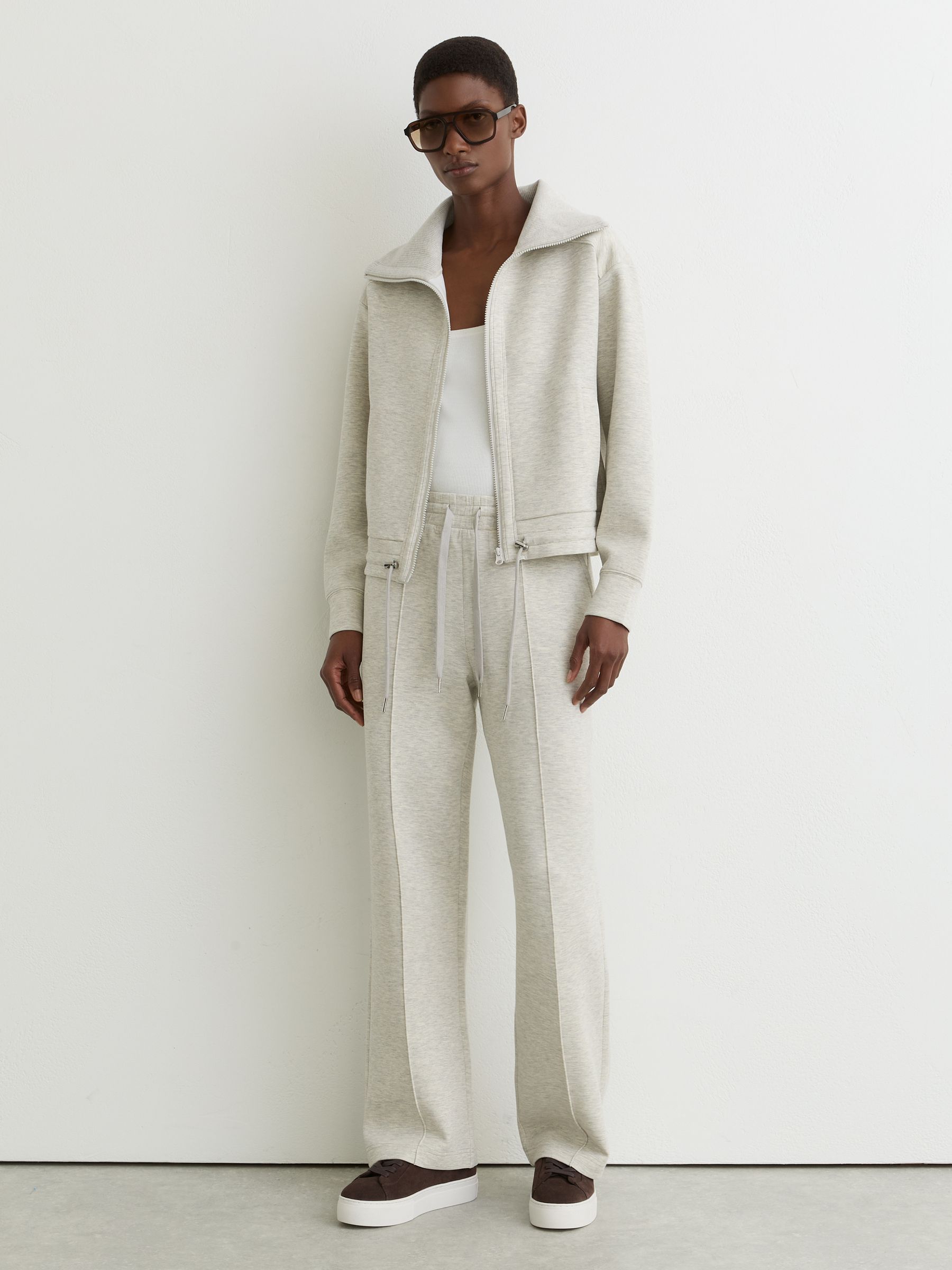 Petite Premium Interlock Wide-Leg Joggers in Grey Marl - Image 1 of 7 Petite Premium Interlock Wide-Leg Joggers in Grey Marl - Image 1 of 7