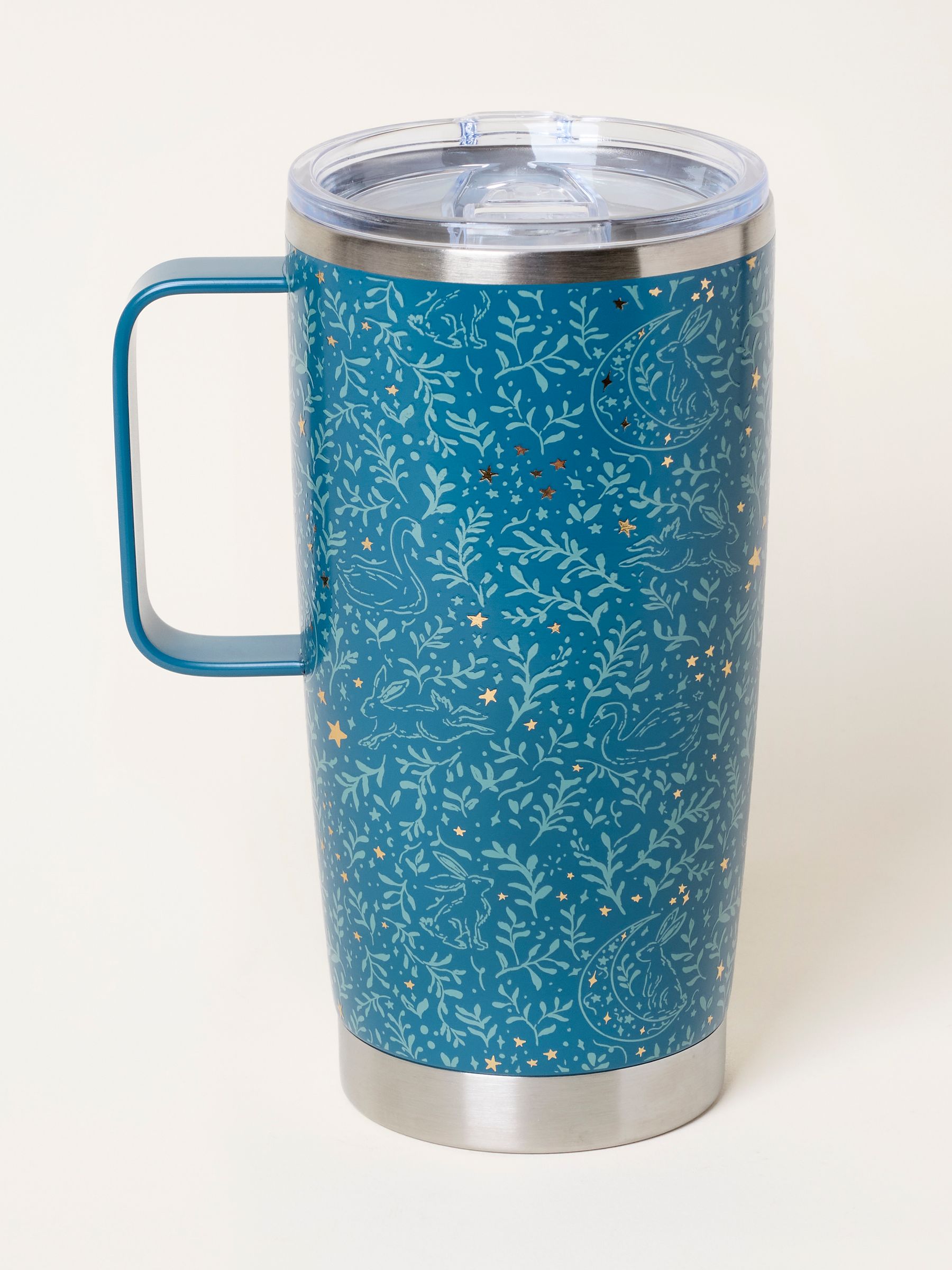 Teal Blue Woodland Star Print Travel Mug - Image 1 of 3
