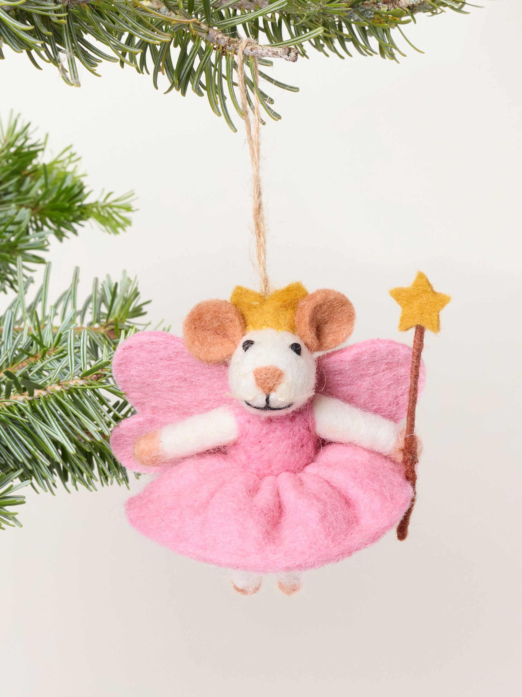 Pink Fairy Mouse Felt Christmas Decoration - Image 1 of 3