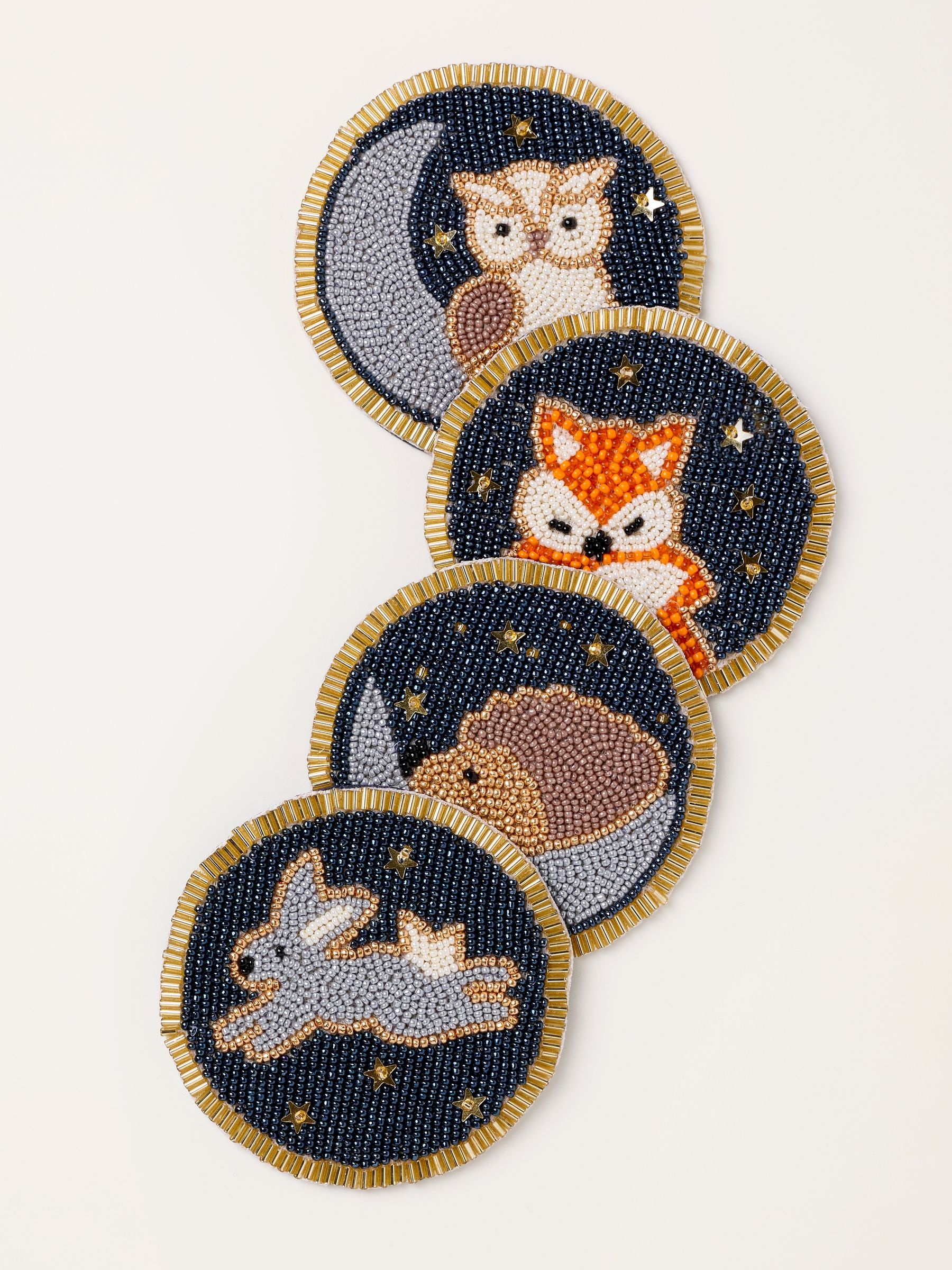 Navy 4 Pack Woodland Animal Beaded Coasters - Image 1 of 3