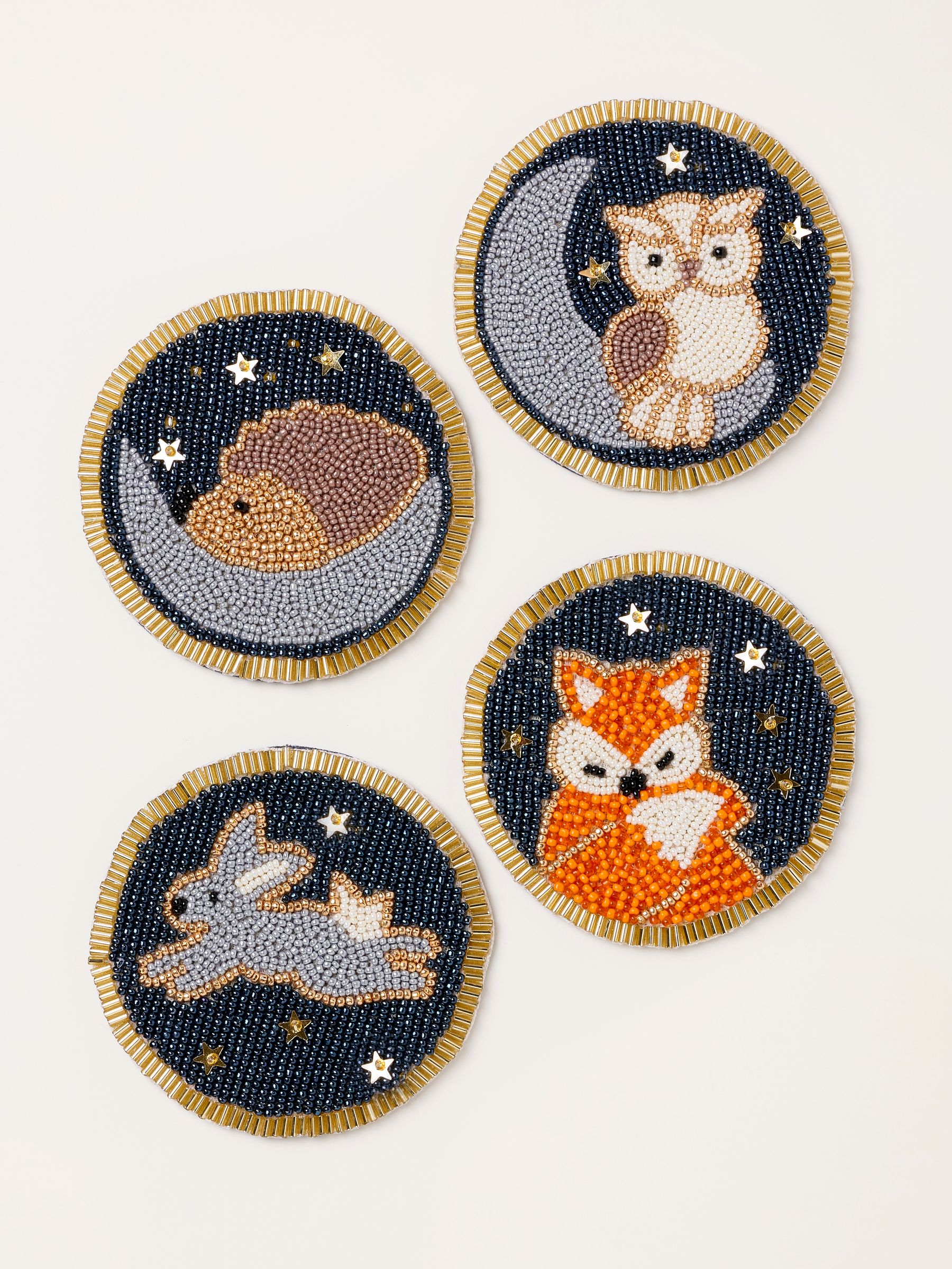 Navy 4 Pack Woodland Animal Beaded Coasters - Image 2 of 3