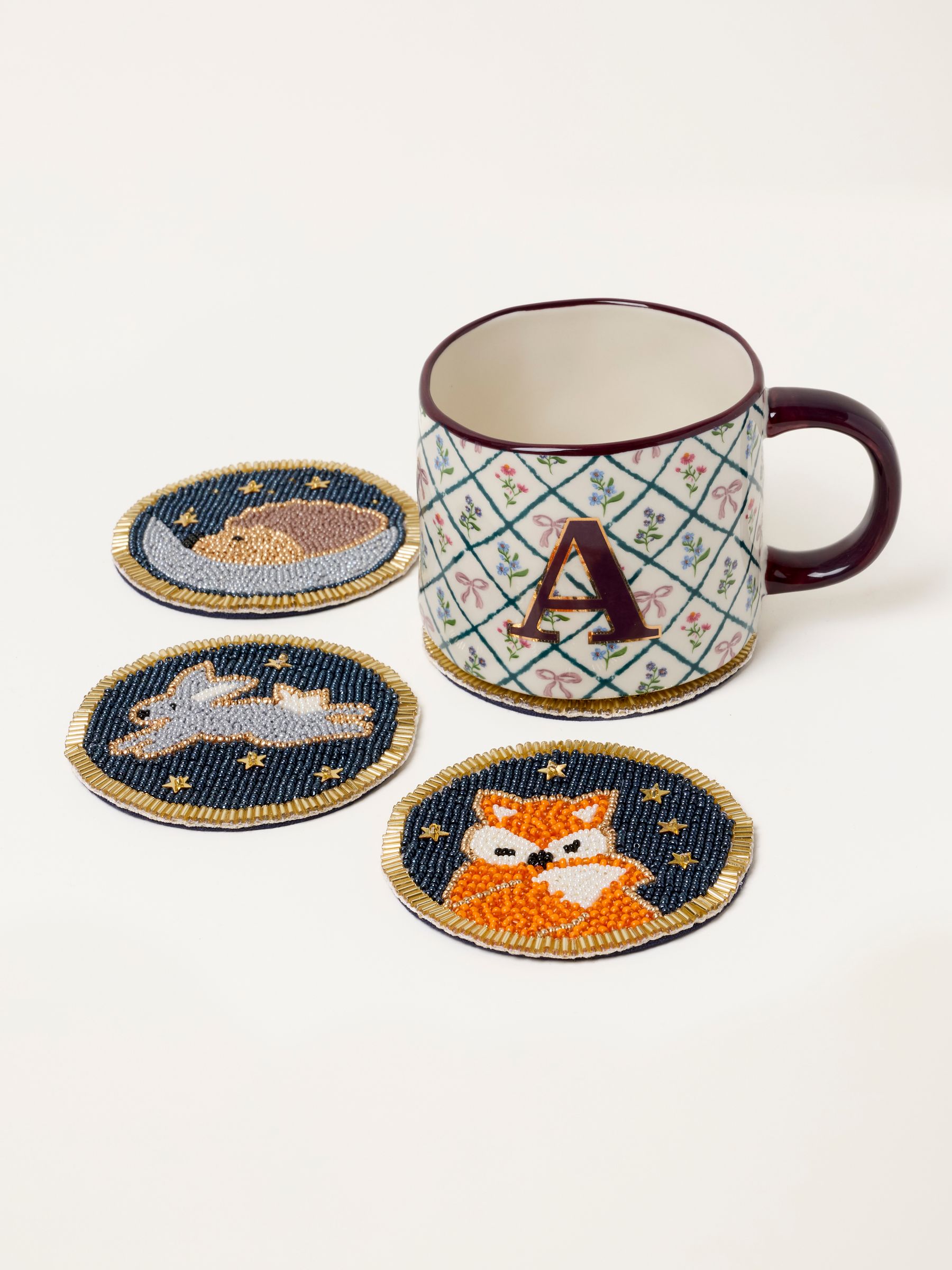 Navy 4 Pack Woodland Animal Beaded Coasters - Image 3 of 3