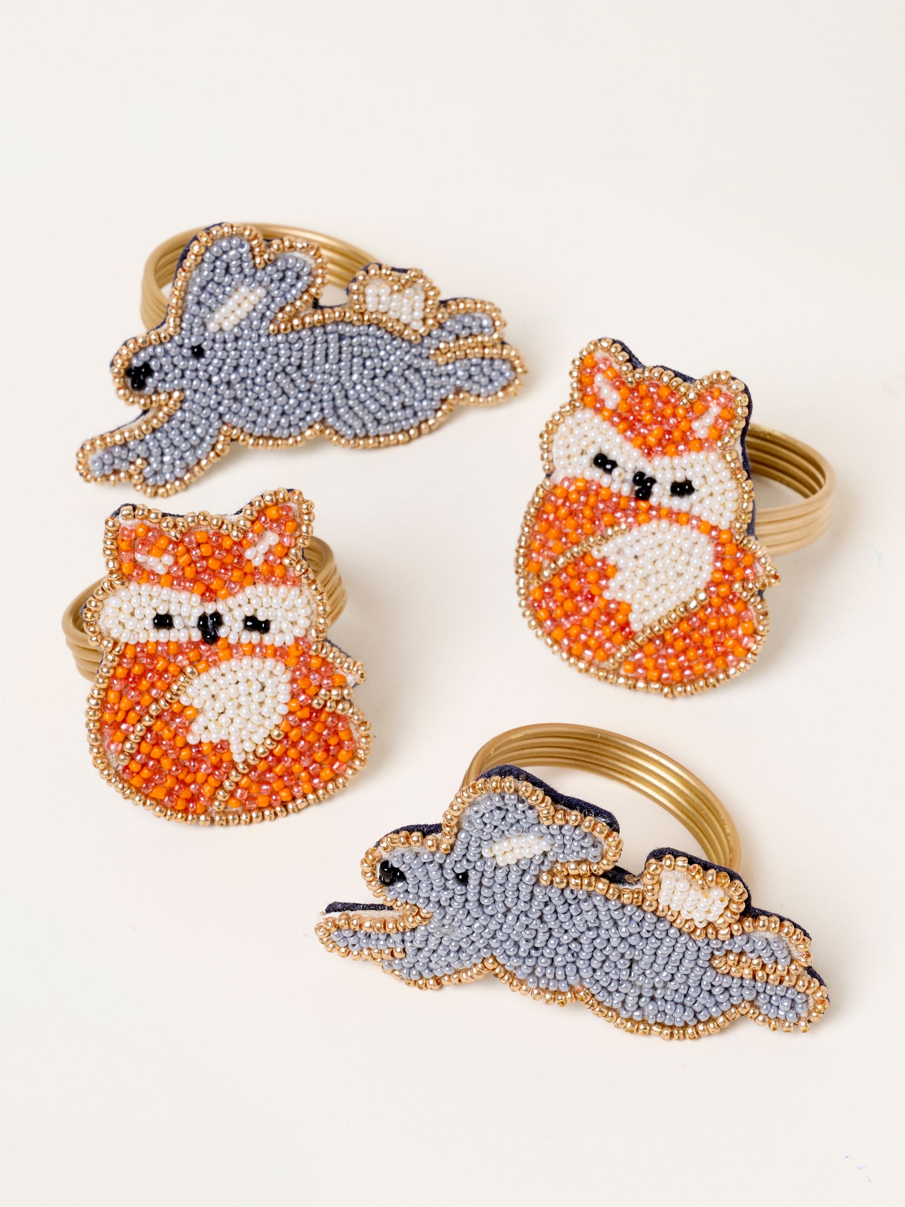 Multi 4 Pack Beaded Fox Hare Napkin Rings - Image 1 of 3 Multi 4 Pack Beaded Fox Hare Napkin Rings - Image 1 of 3