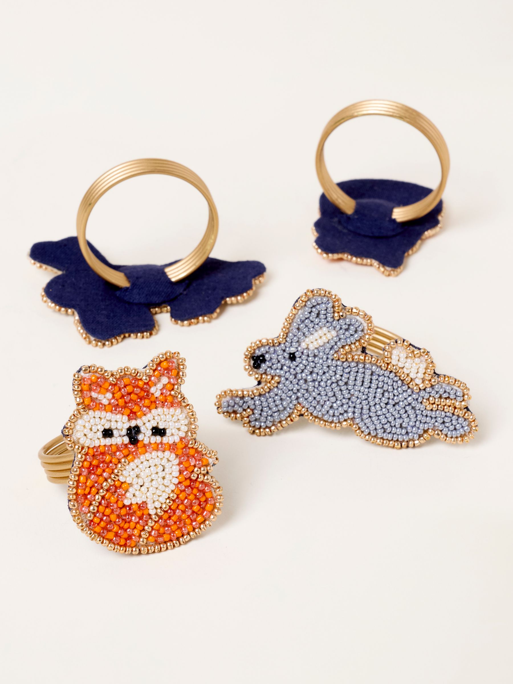 Multi 4 Pack Beaded Fox Hare Napkin Rings - Image 2 of 3