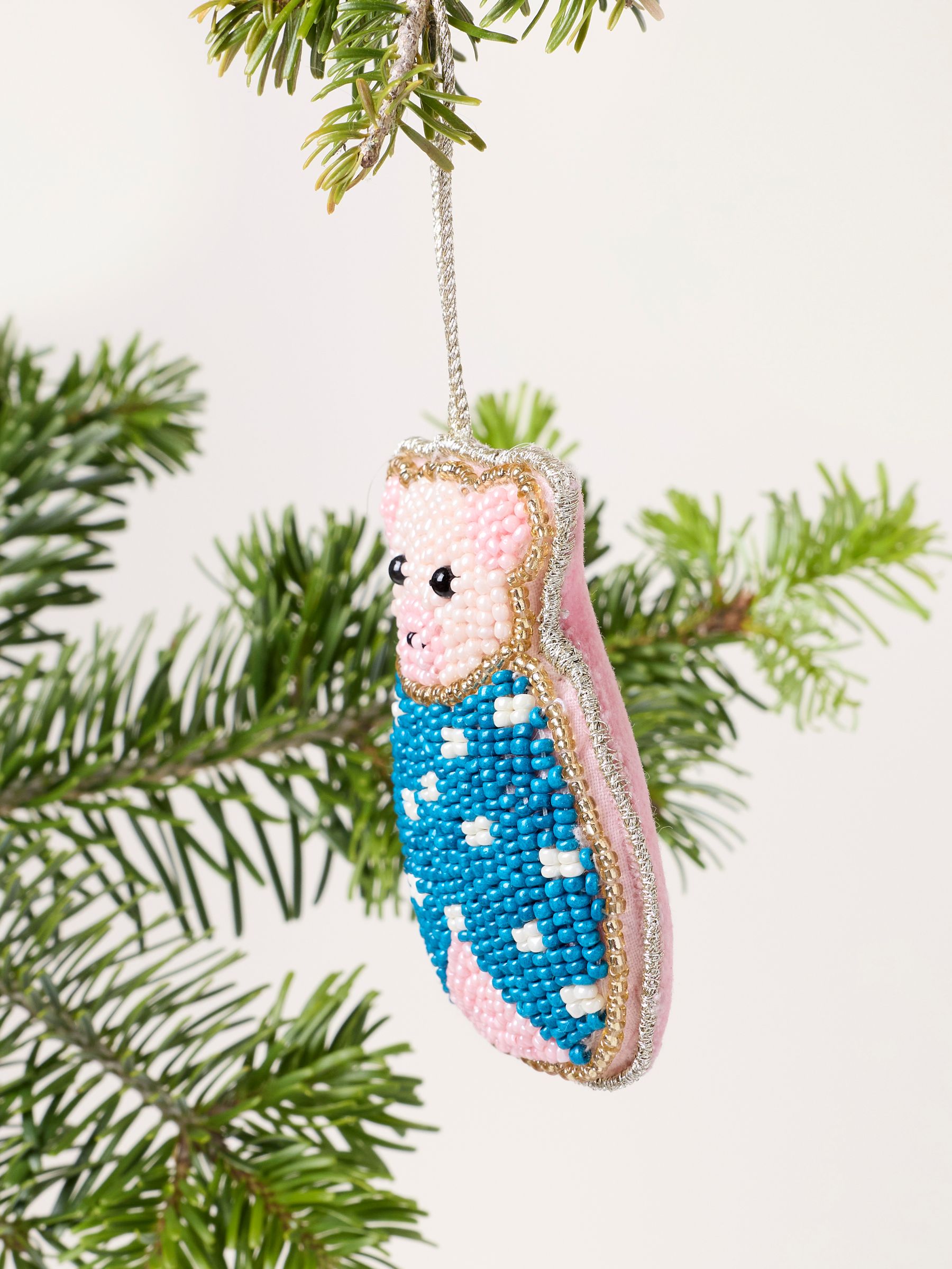 Teal Blue Pig in Blanket Beaded Christmas Decoration - Image 2 of 3 Teal Blue Pig in Blanket Beaded Christmas Decoration - Image 2 of 3