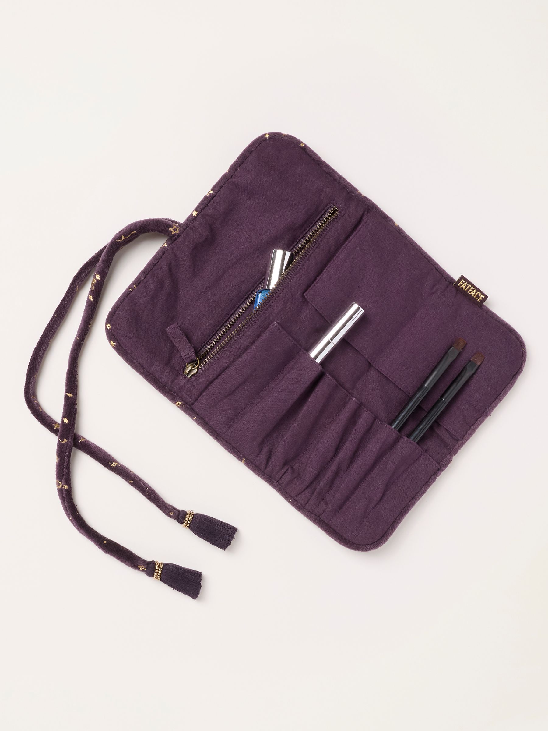 Dark Purple Star Print Velvet Make up Brush Roll - Image 2 of 3