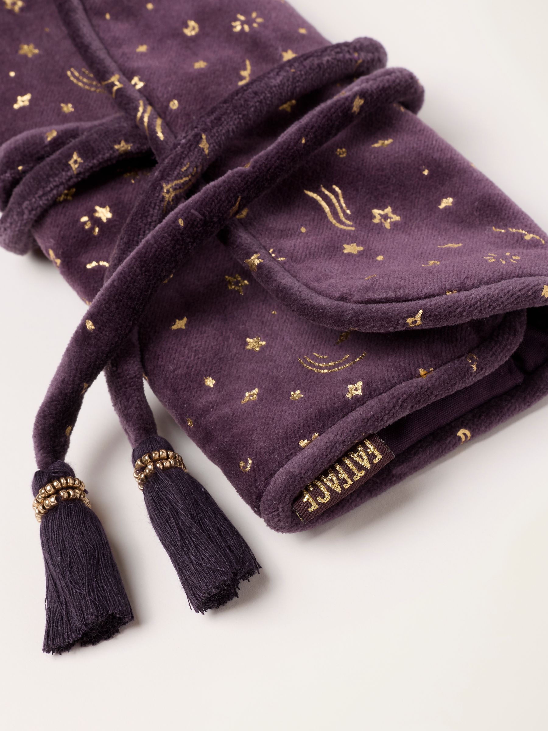 Dark Purple Star Print Velvet Make up Brush Roll - Image 3 of 3