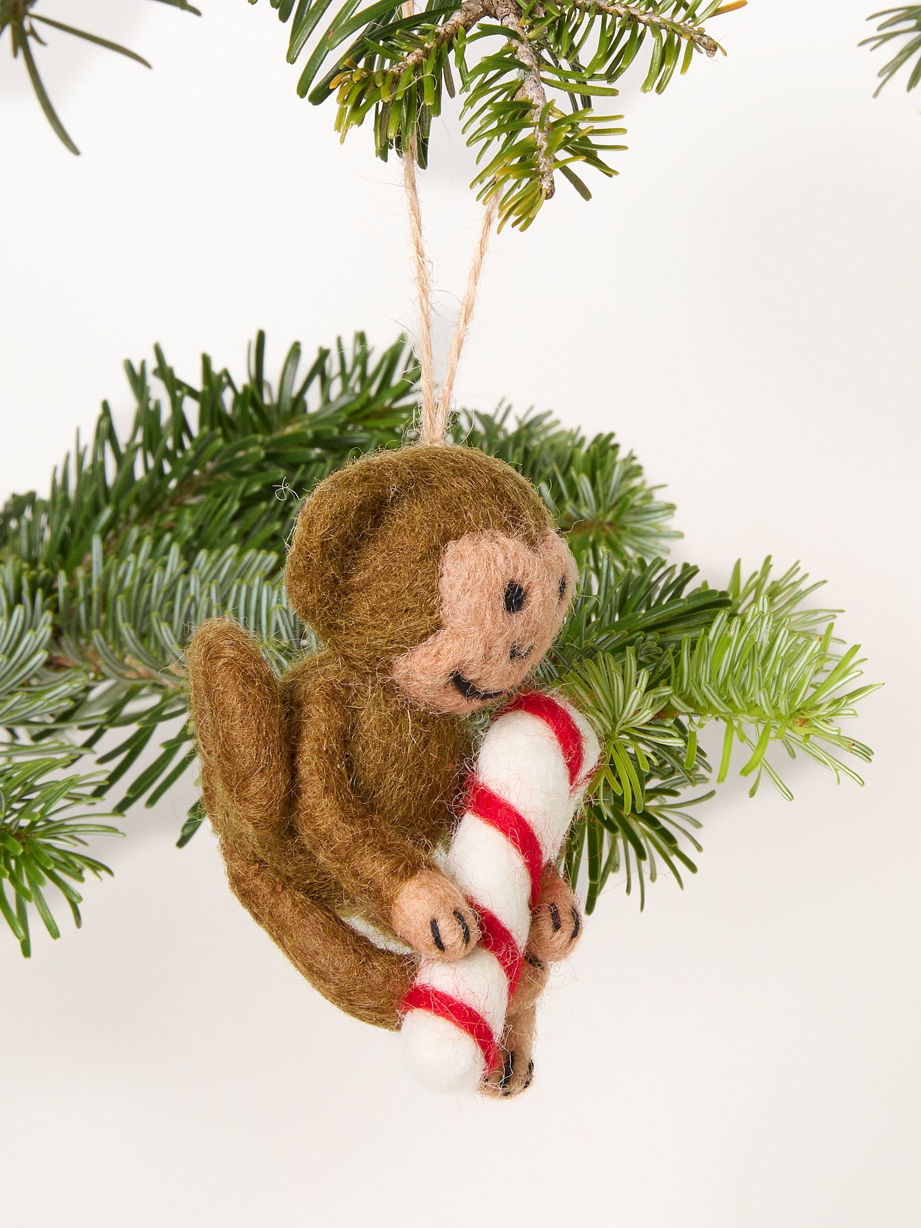 Brown Candy Cane Monkey Felt Christmas Decoration - Image 2 of 3 Brown Candy Cane Monkey Felt Christmas Decoration - Image 2 of 3