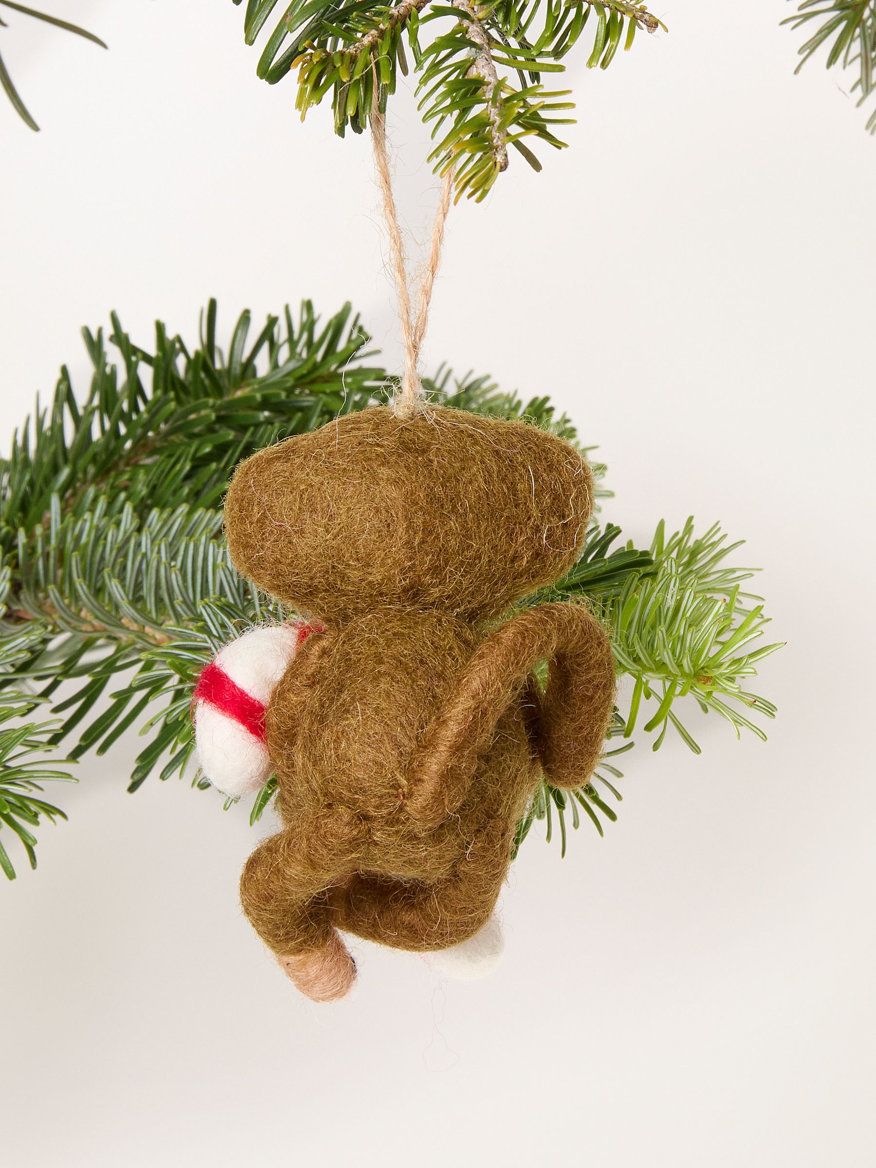 Brown Candy Cane Monkey Felt Christmas Decoration - Image 3 of 3 Brown Candy Cane Monkey Felt Christmas Decoration - Image 3 of 3