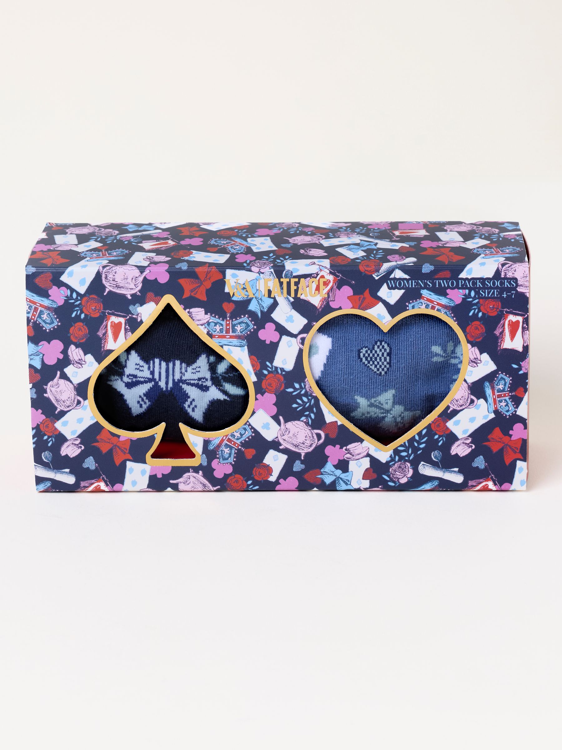 V&A | FatFace Multi 2 Pack Heart and Bow Socks in a Box - Image 2 of 4