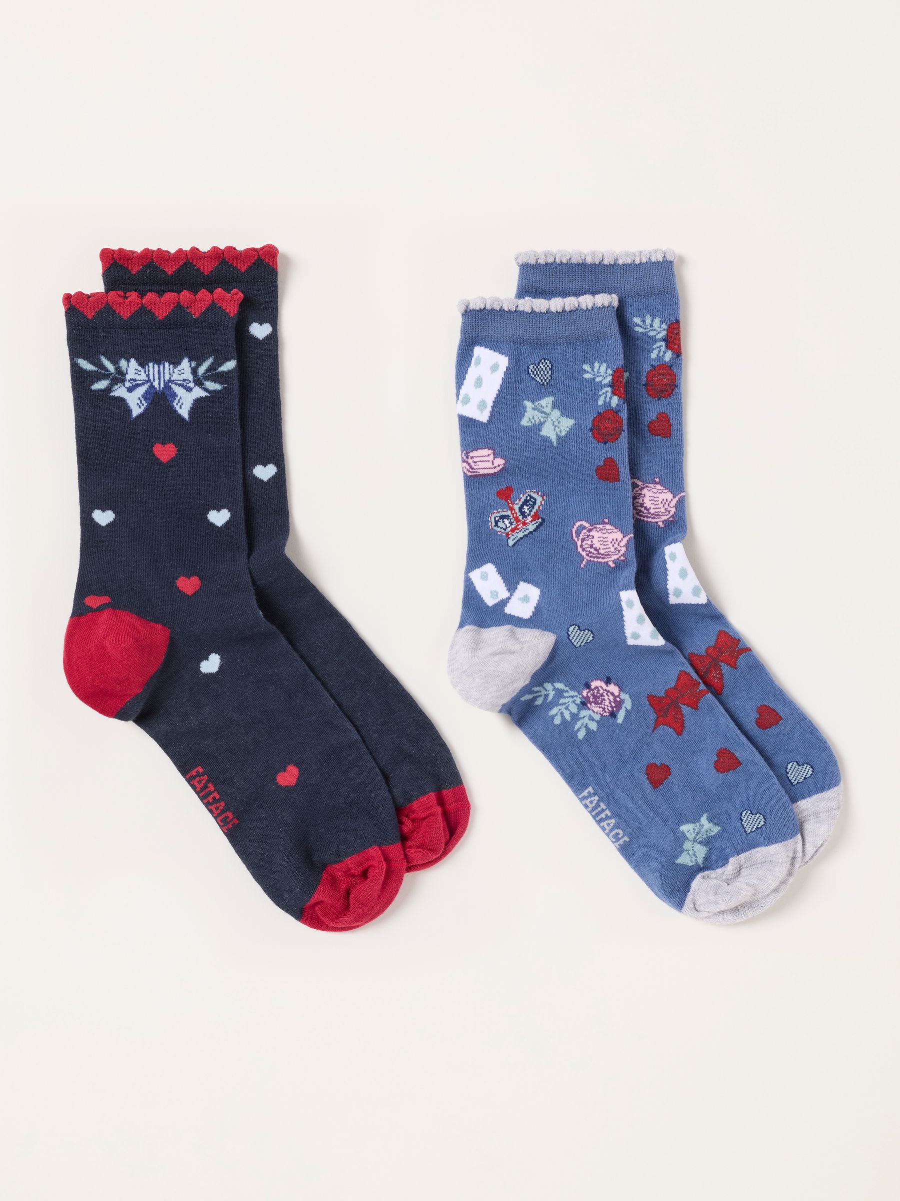 V&A | FatFace Multi 2 Pack Heart and Bow Socks in a Box - Image 3 of 4