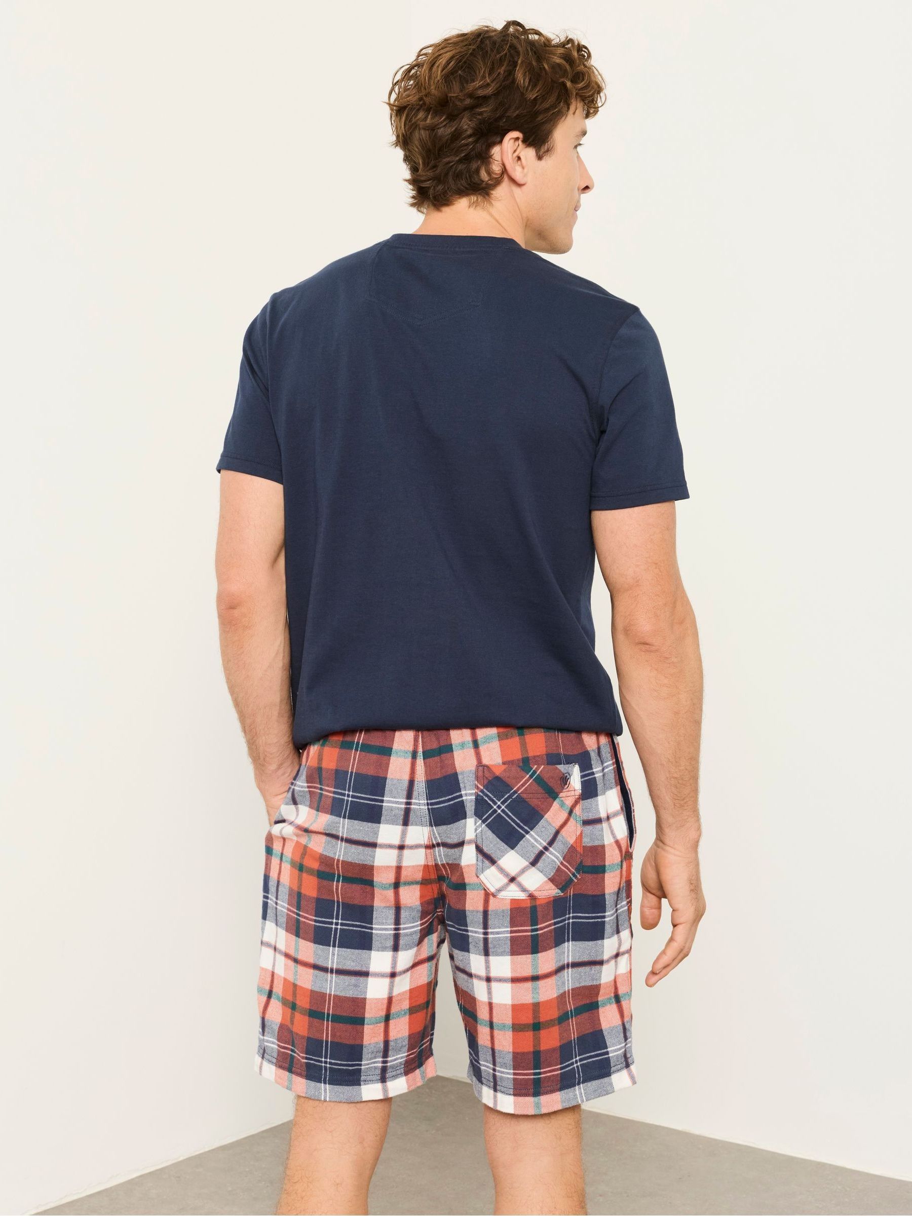Stevens 2 Piece Navy Orange Check Short Pyjama Set - Image 2 of 7