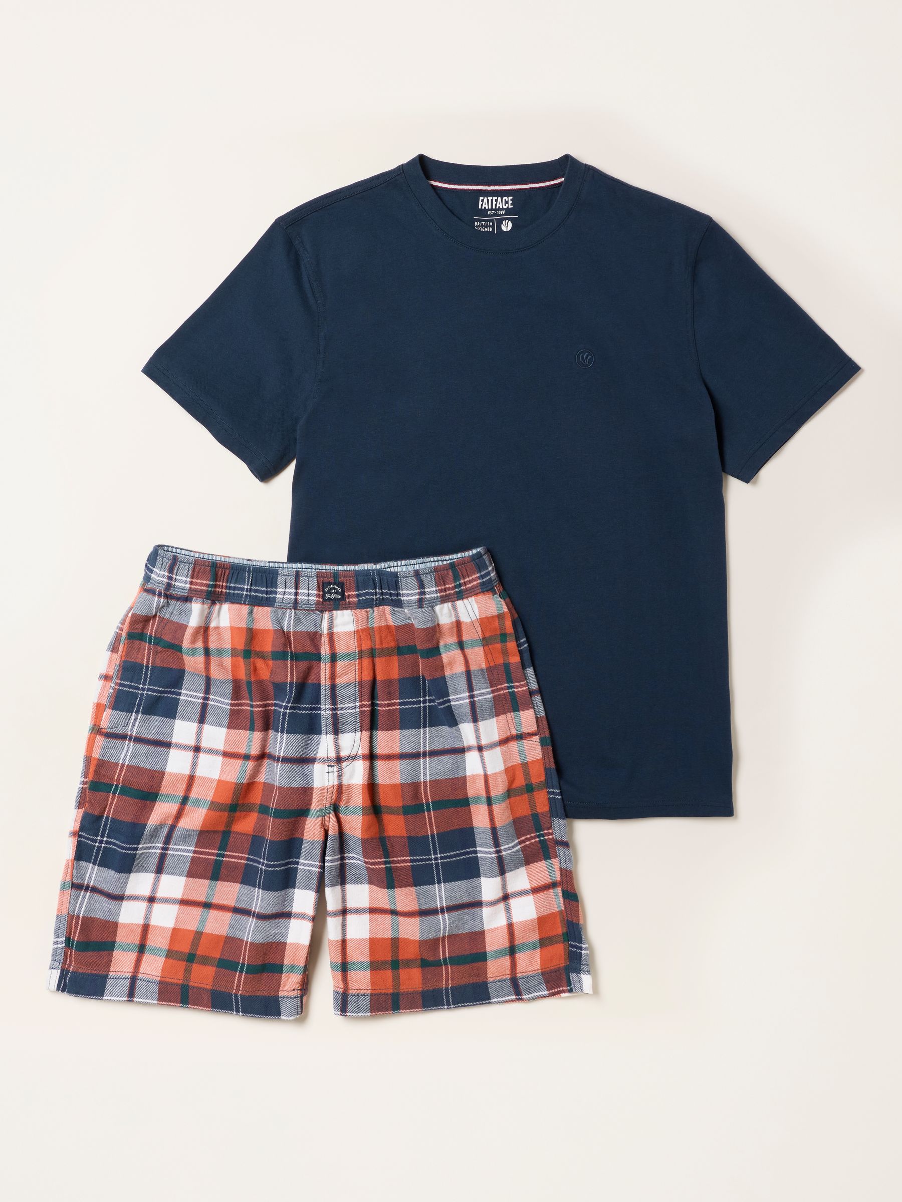 Stevens 2 Piece Navy Orange Check Short Pyjama Set - Image 6 of 7