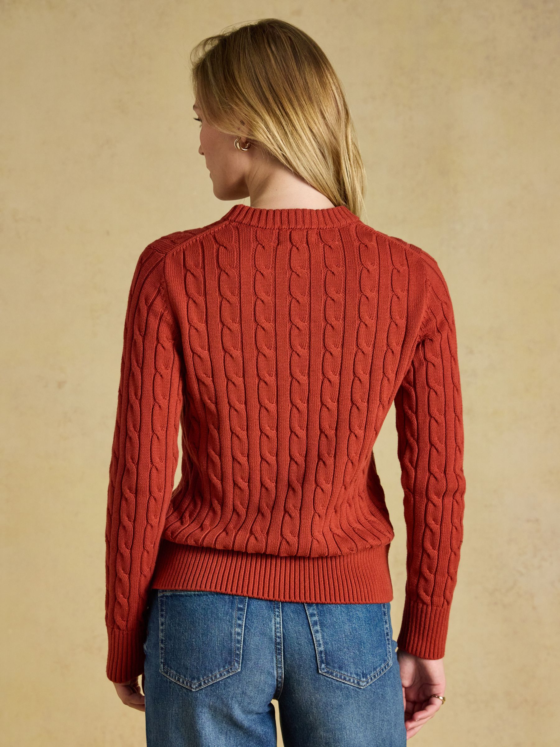 Burnt Orange Classic Crew Neck Cotton Cable Knit Jumper - Image 2 of 6