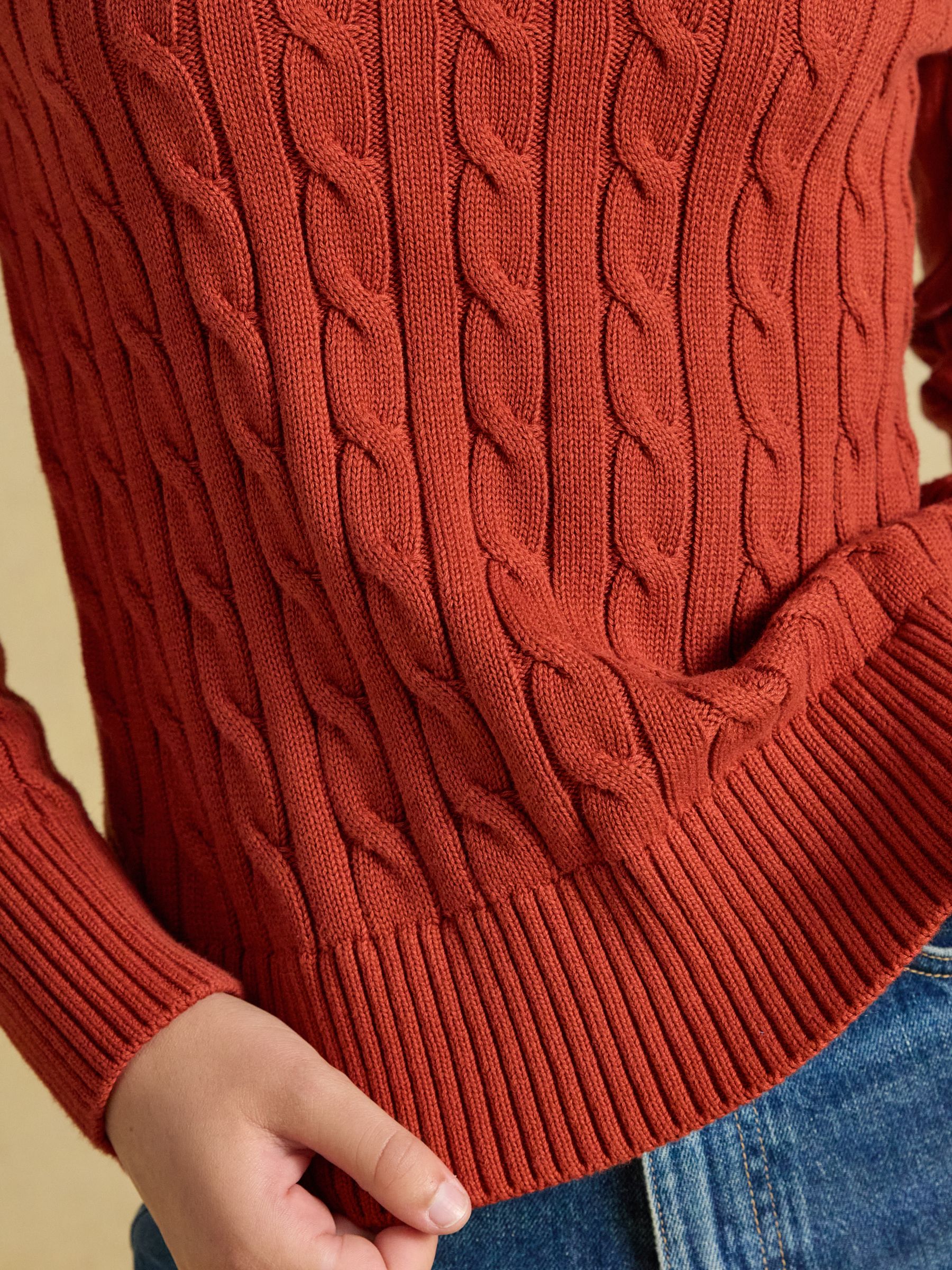 Burnt Orange Classic Crew Neck Cotton Cable Knit Jumper - Image 5 of 6