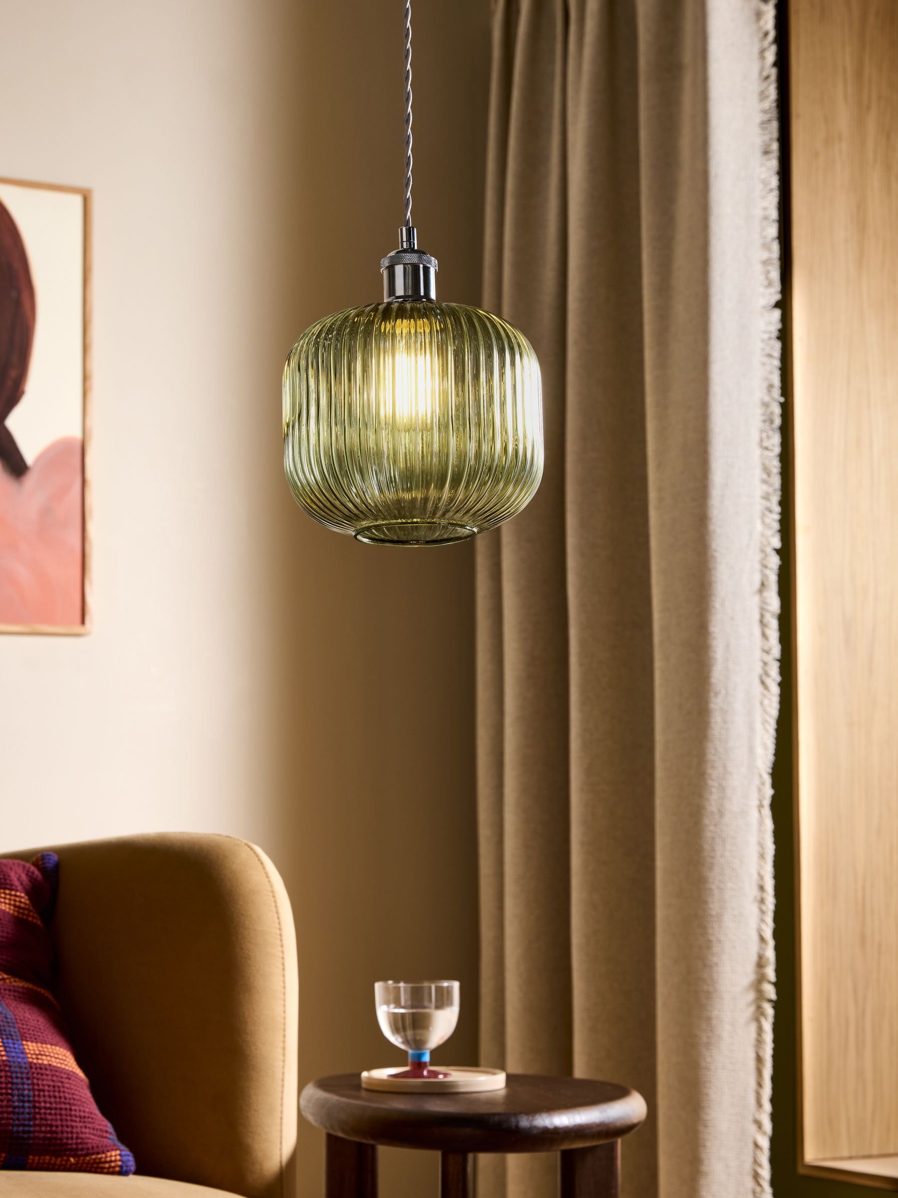 Briz Ribbed Glass Easy Fit Light Shade in Green - Image 1 of 6