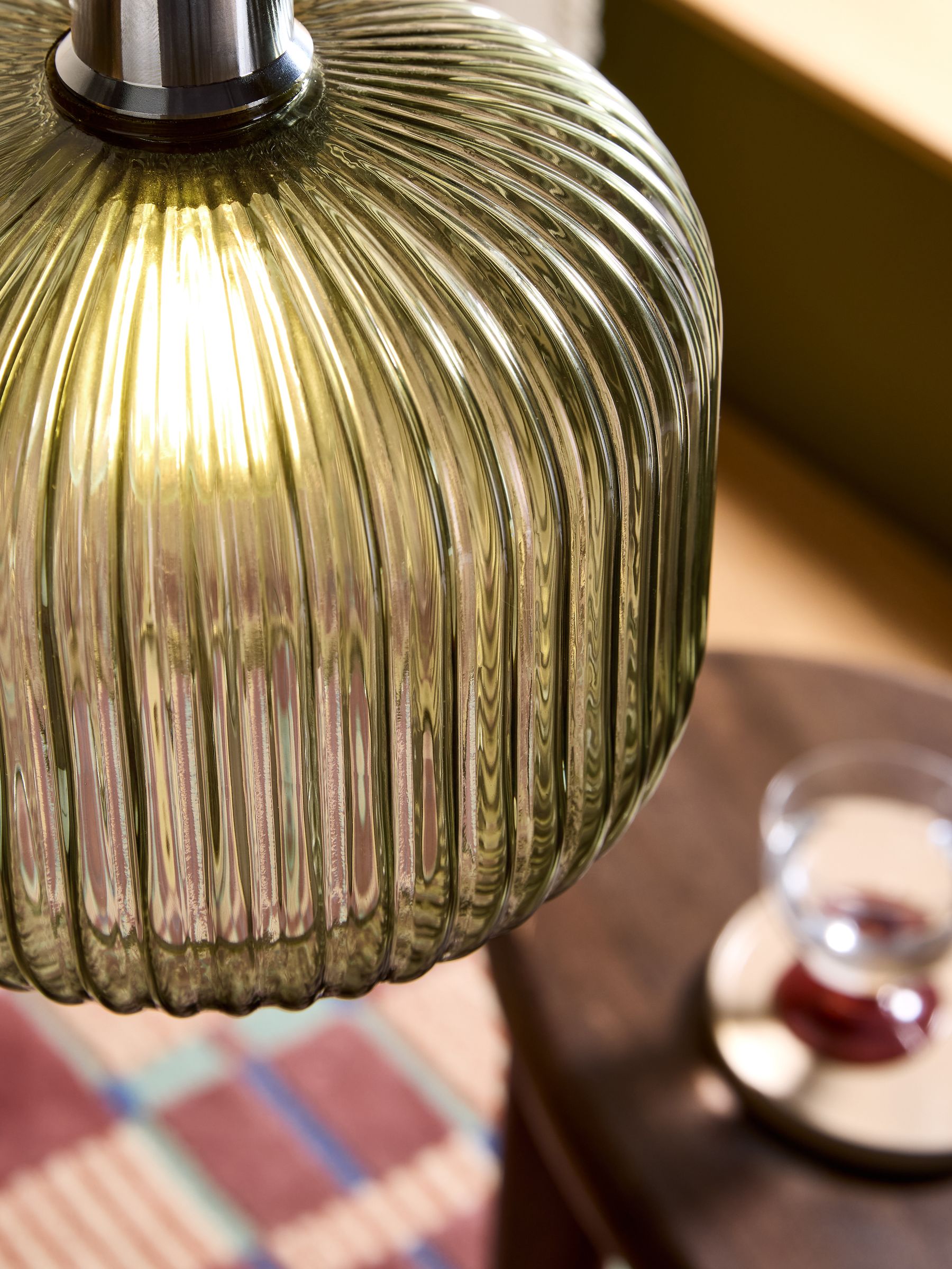Briz Ribbed Glass Easy Fit Light Shade in Green - Image 3 of 6