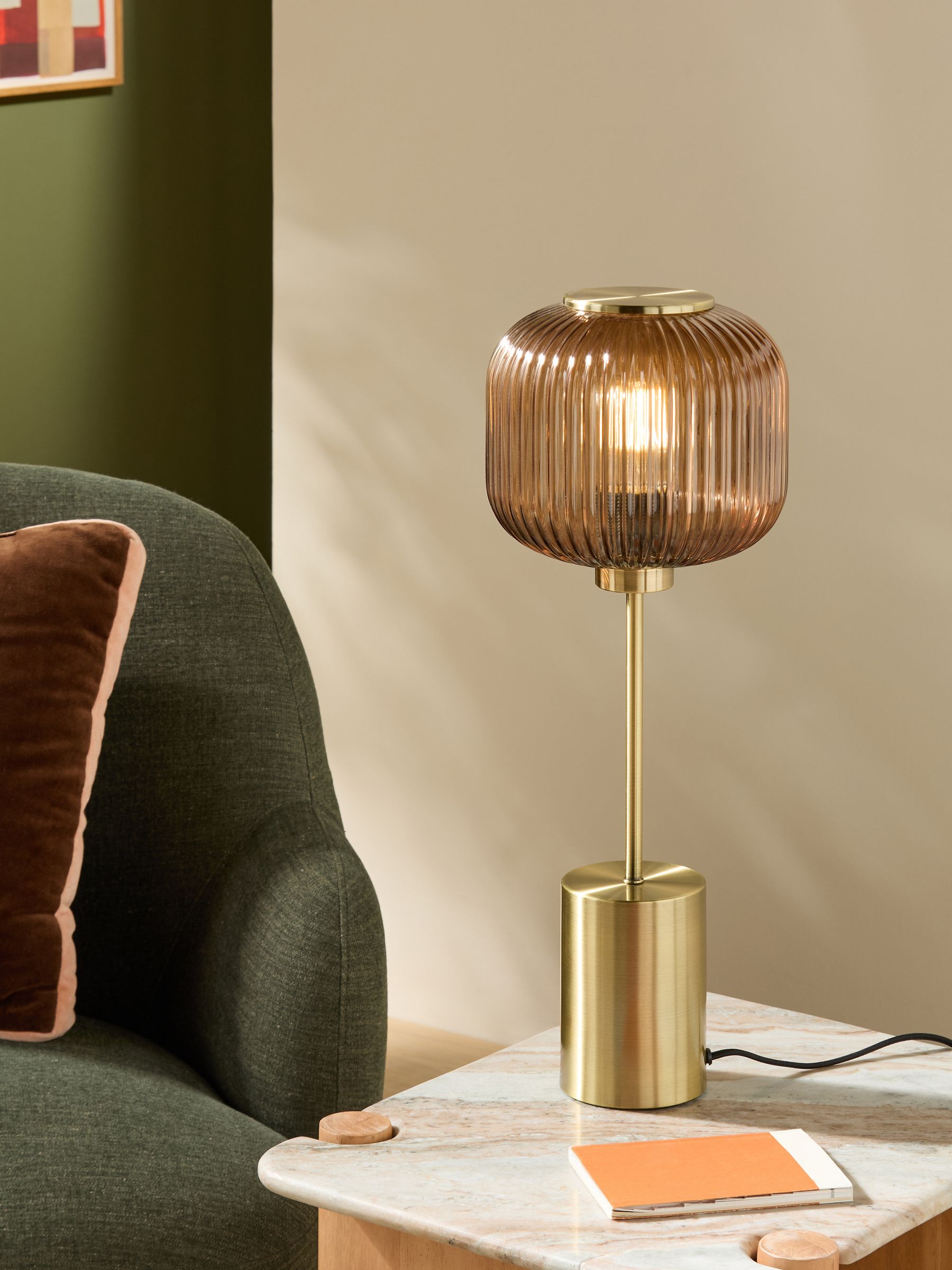 Briz Ribbed Glass Table Light in Amber Brown - Image 1 of 5