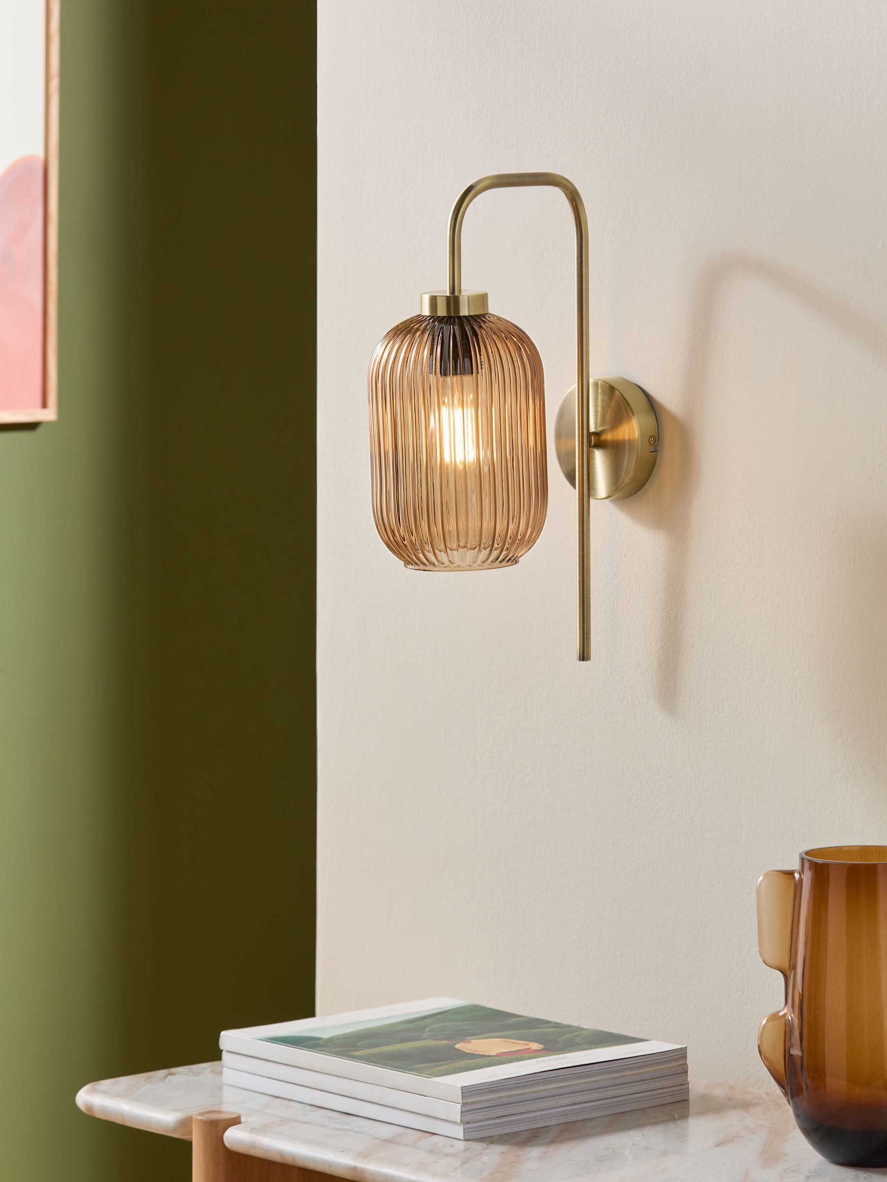 Briz Ribbed Glass Wall Light in Amber Brown - Image 1 of 5 Briz Ribbed Glass Wall Light in Amber Brown - Image 1 of 5
