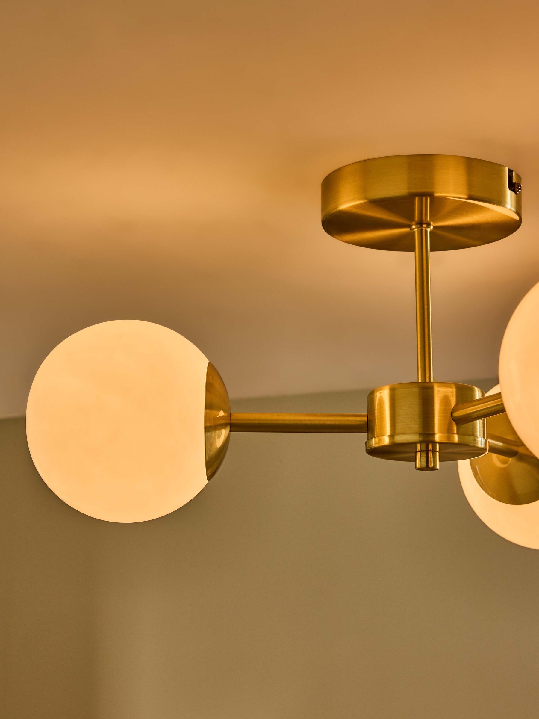 Globe 3 Light Flush Fitting Ceiling Light in Brass/Opal Glass - Image 3 of 6