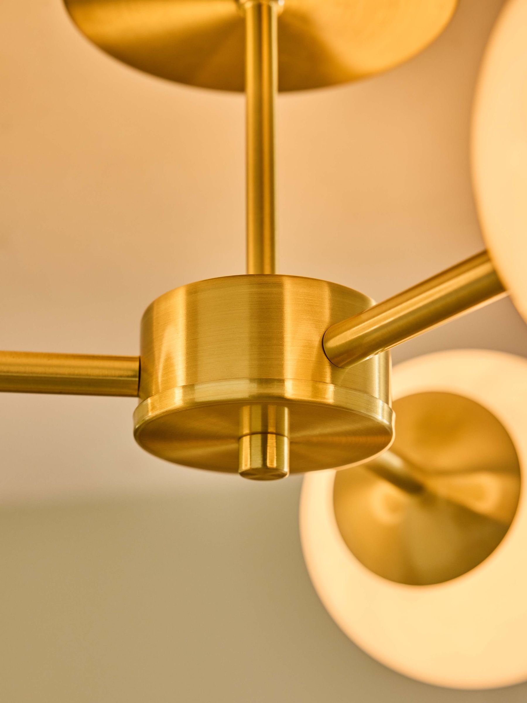 Globe 3 Light Flush Fitting Ceiling Light in Brass/Opal Glass - Image 4 of 6