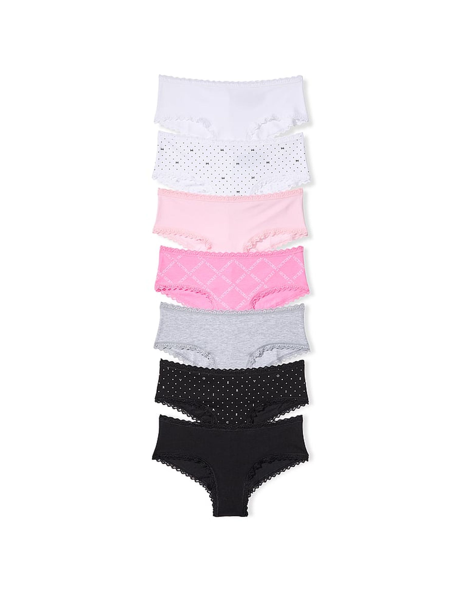 White/Pink/Grey/Black Cheeky 7 Pack Lace Trim Knickers - Image 1 of 3